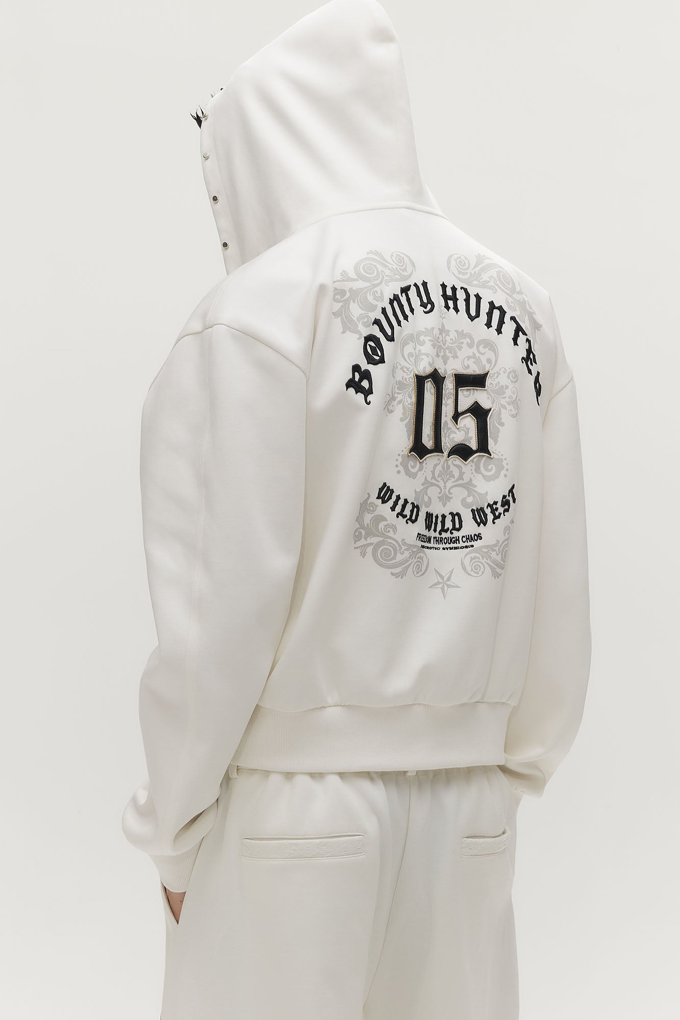 SAVAGEGROWTHWORLD Gothic Lettering Embroidered Zip-Up Hoodie