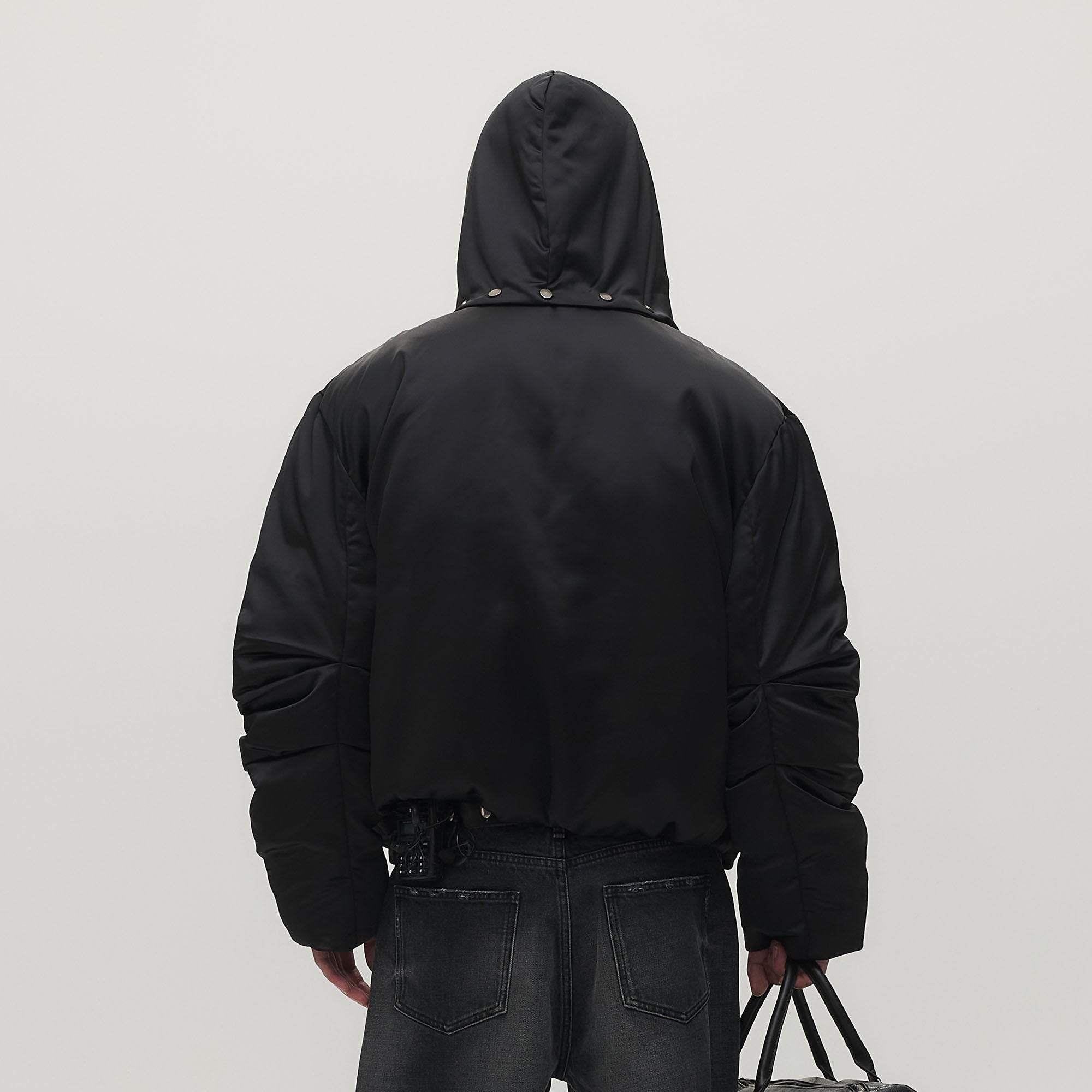 SAVAGEGROWTHWORLD Detachable Hood Satin Oversized Bomber Jacket