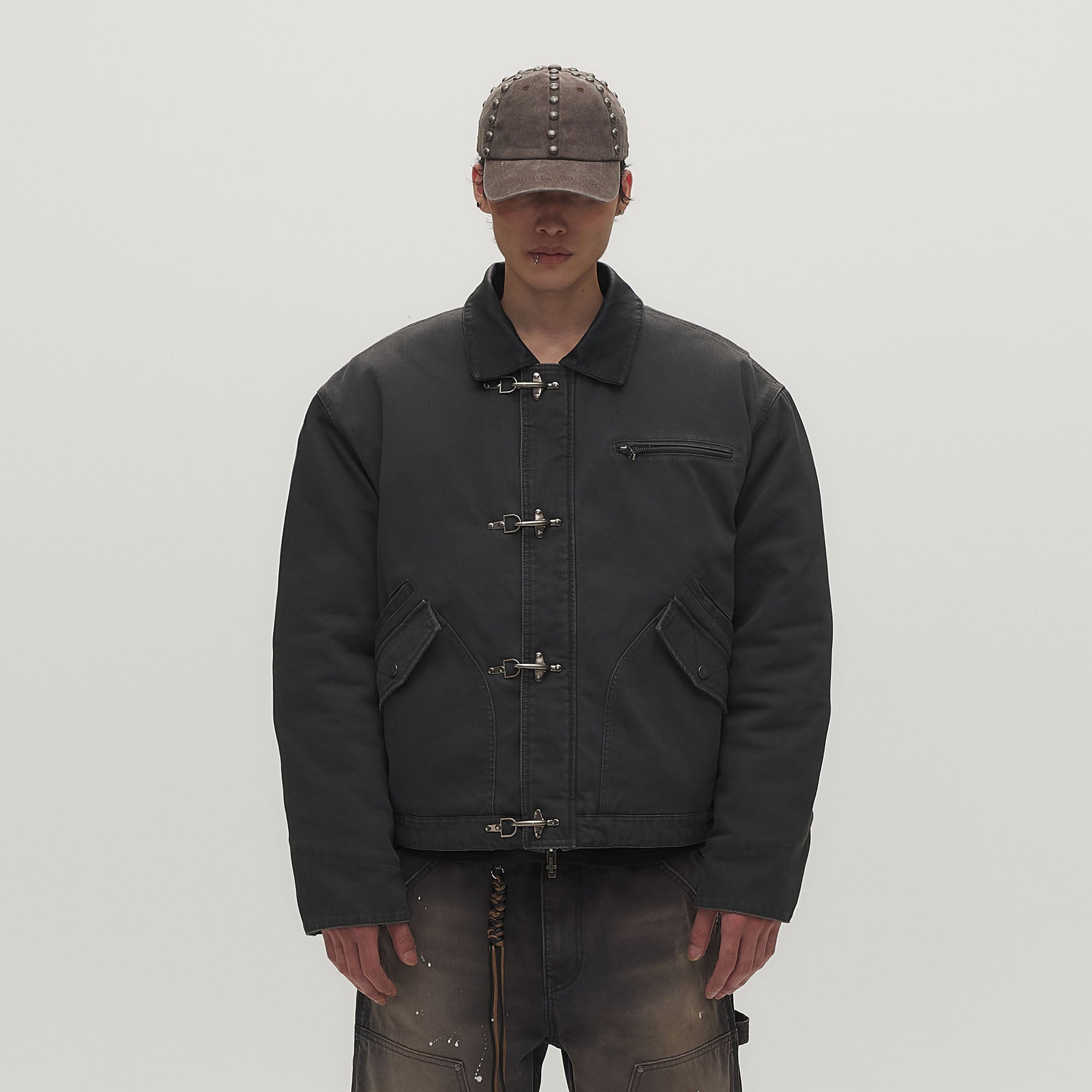 SAVAGEGROWTHWORLD Leather Collar Utility Puffer Jacket