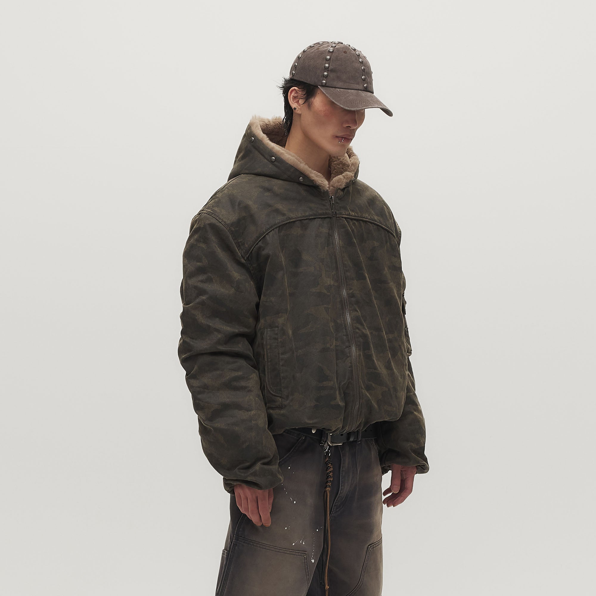 SAVAGEGROWTHWORLD Camo Faux Fur Lining Bomber Jacket