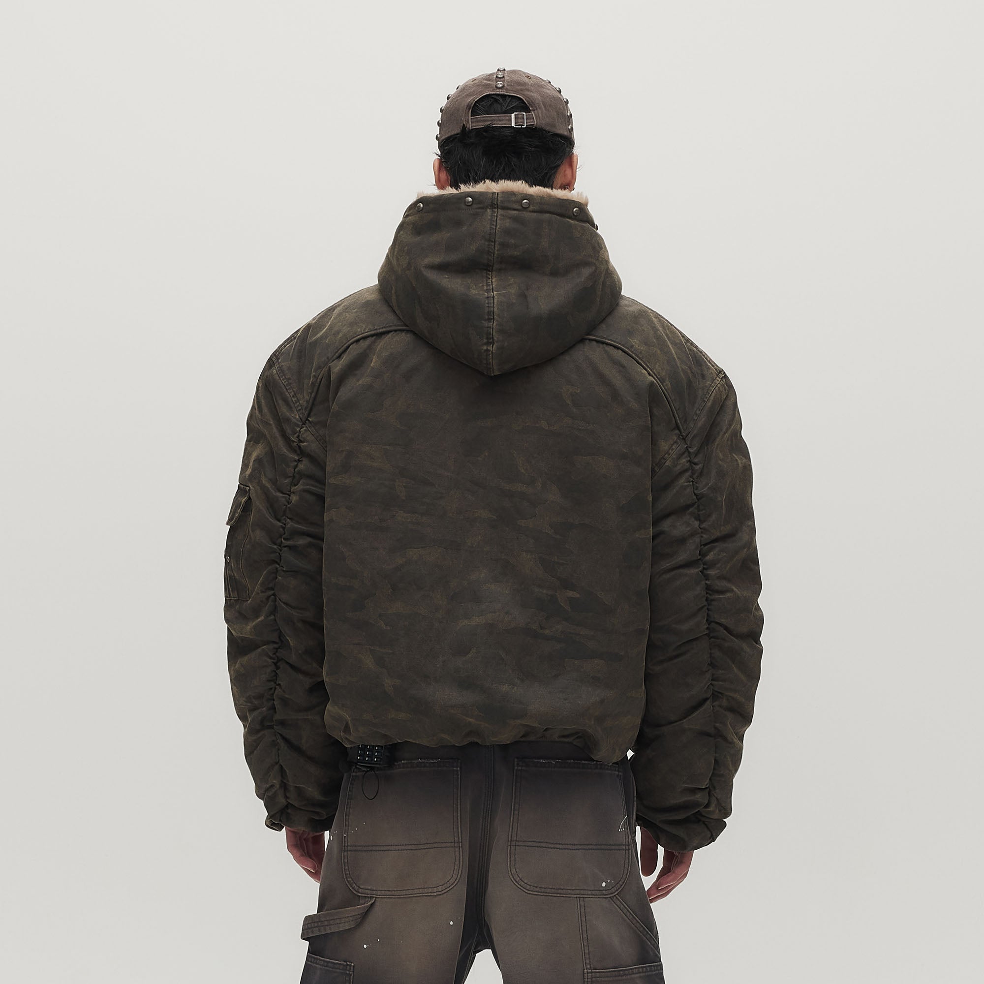 SAVAGEGROWTHWORLD Camo Faux Fur Lining Bomber Jacket