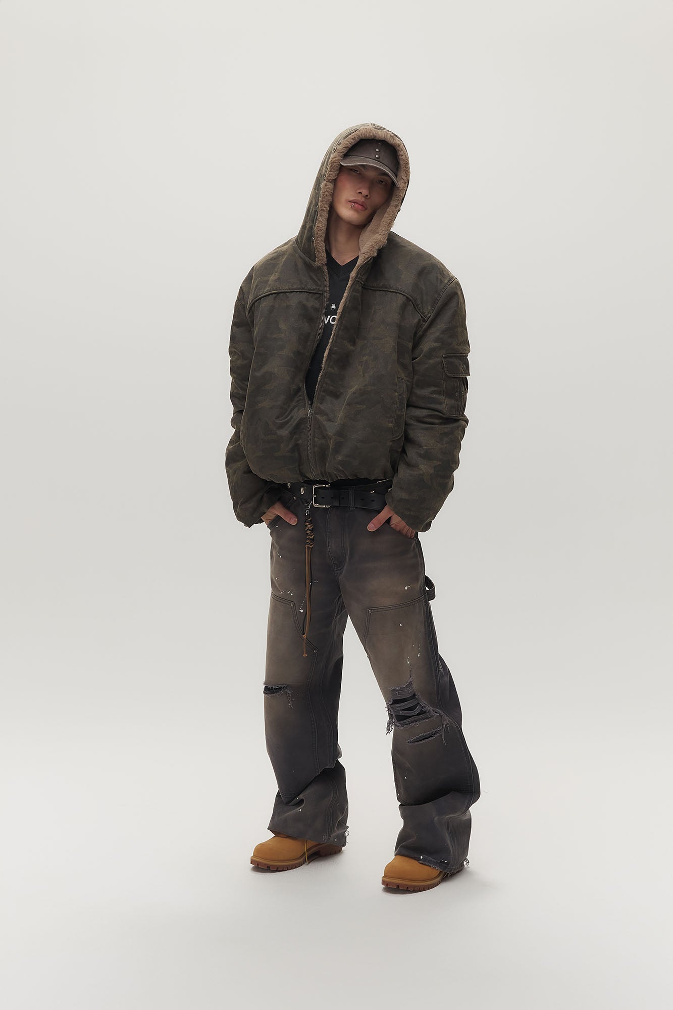 SAVAGEGROWTHWORLD Camo Faux Fur Lining Bomber Jacket