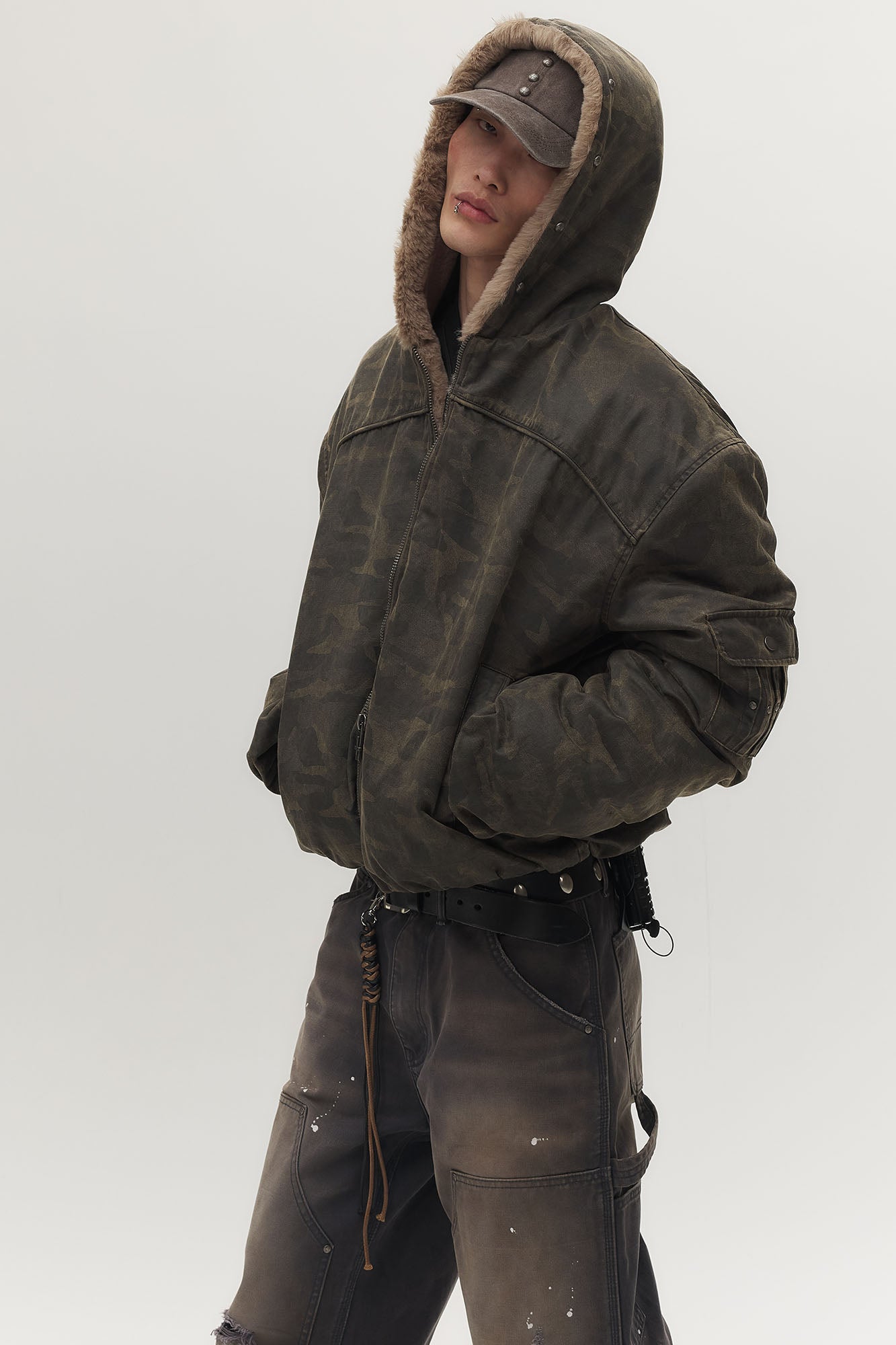 SAVAGEGROWTHWORLD Camo Faux Fur Lining Bomber Jacket