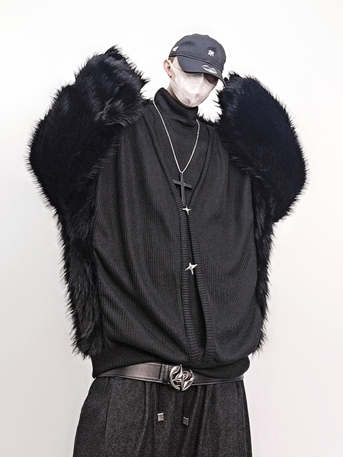 UUCSCC Faux Fur Spliced Turtleneck Sweater
