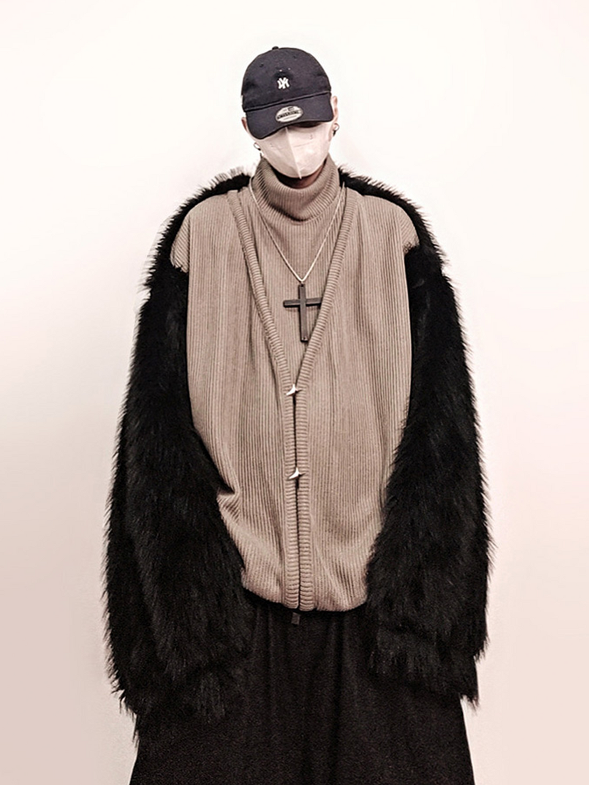 UUCSCC Faux Fur Spliced Turtleneck Sweater