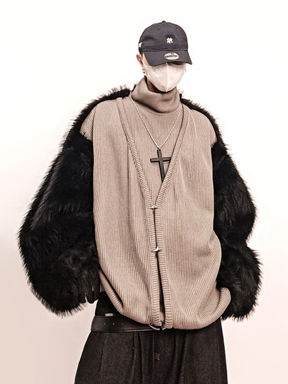UUCSCC Faux Fur Spliced Turtleneck Sweater