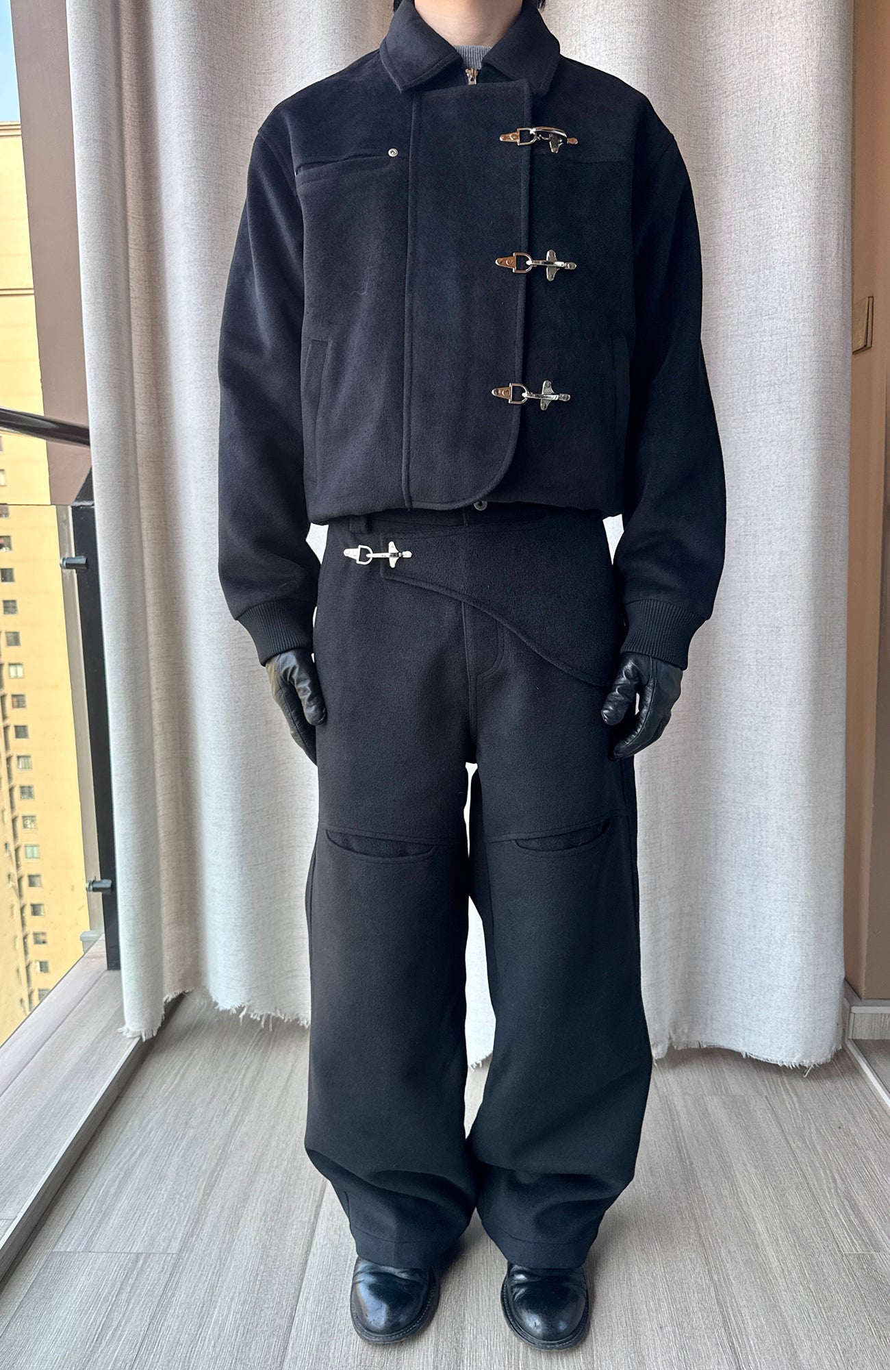 ESAIAS Harness-Lock Wool-Blend Wide-Leg Trousers