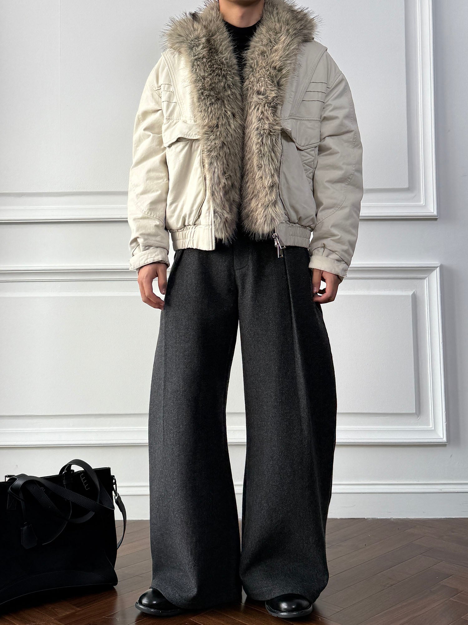 CATSSTAC Detachable Faux Fur Scarf Panel Jacket, premium urban and streetwear designers apparel on PROJECTISR.com, CATSSTAC