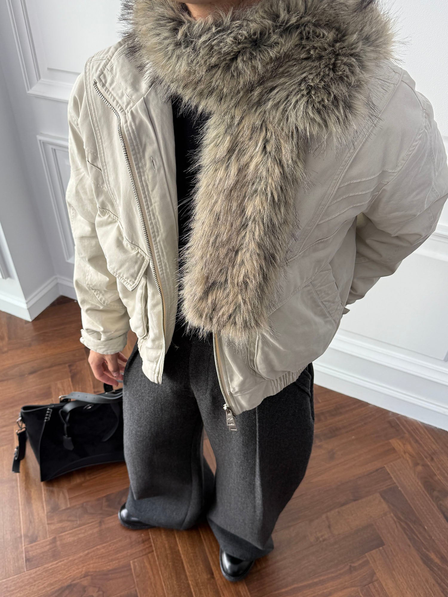 CATSSTAC Detachable Faux Fur Scarf Panel Jacket, premium urban and streetwear designers apparel on PROJECTISR.com, CATSSTAC