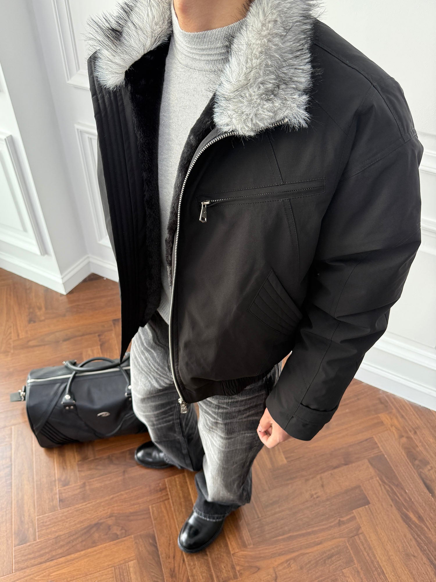 CATSSTAC Faux Fur Collar Waterproof Harrington Jacket