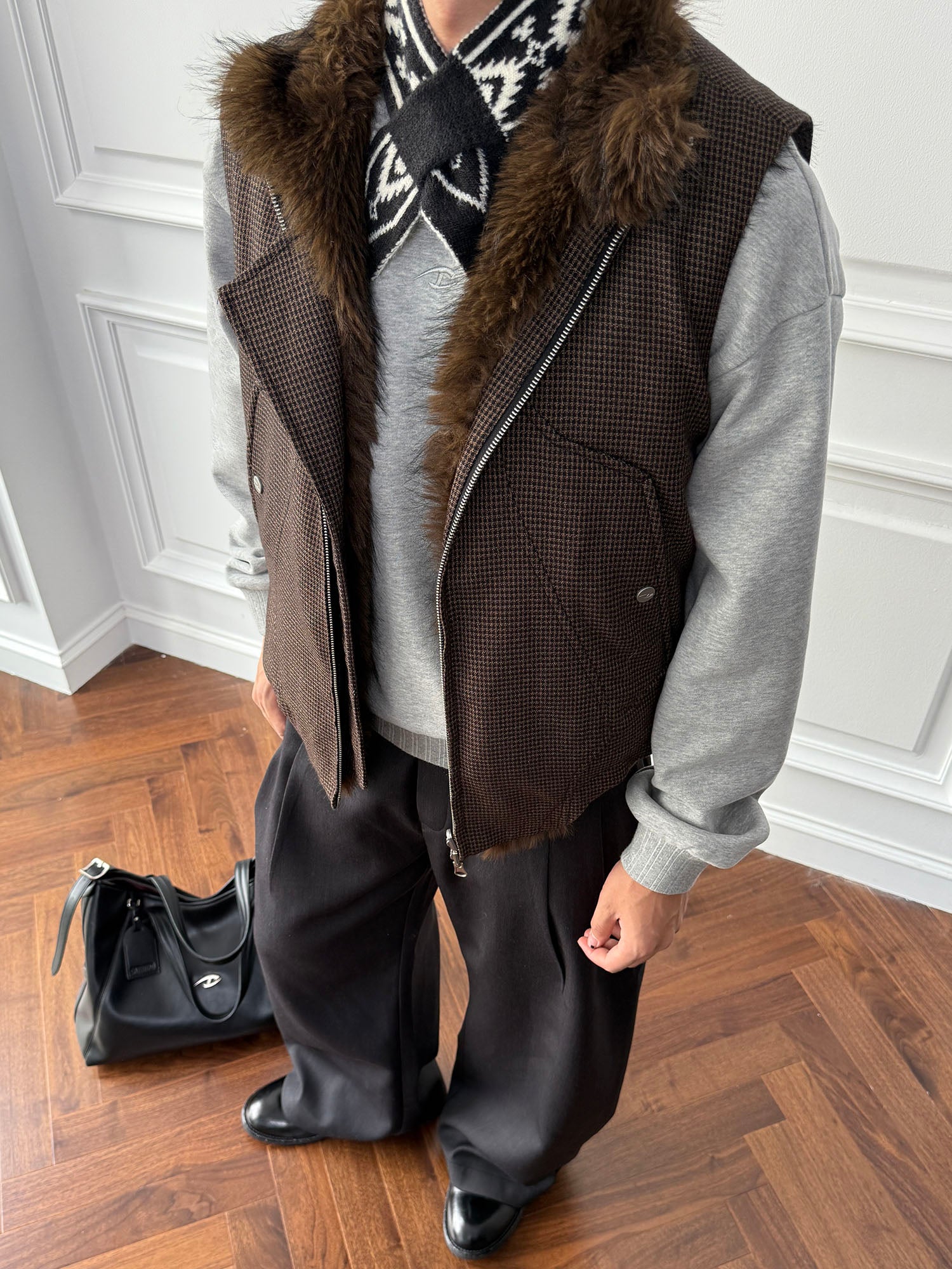 CATSSTAC Reversible Plaid Faux Fur Vest, premium urban and streetwear designers apparel on PROJECTISR.com, PROJECTISR US