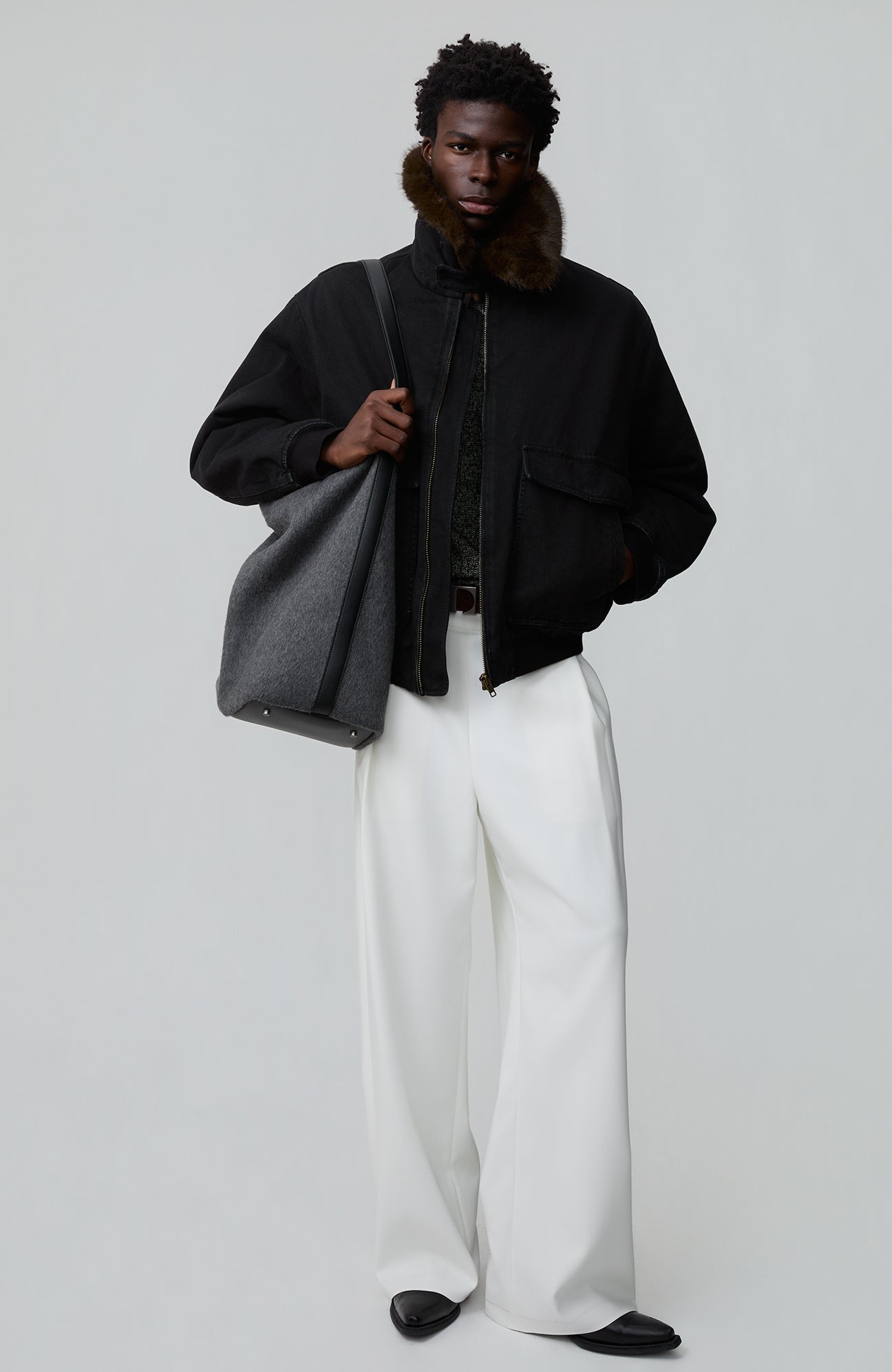 OPICLOTH Detachable Faux Fur Collar Padded Denim Jacket