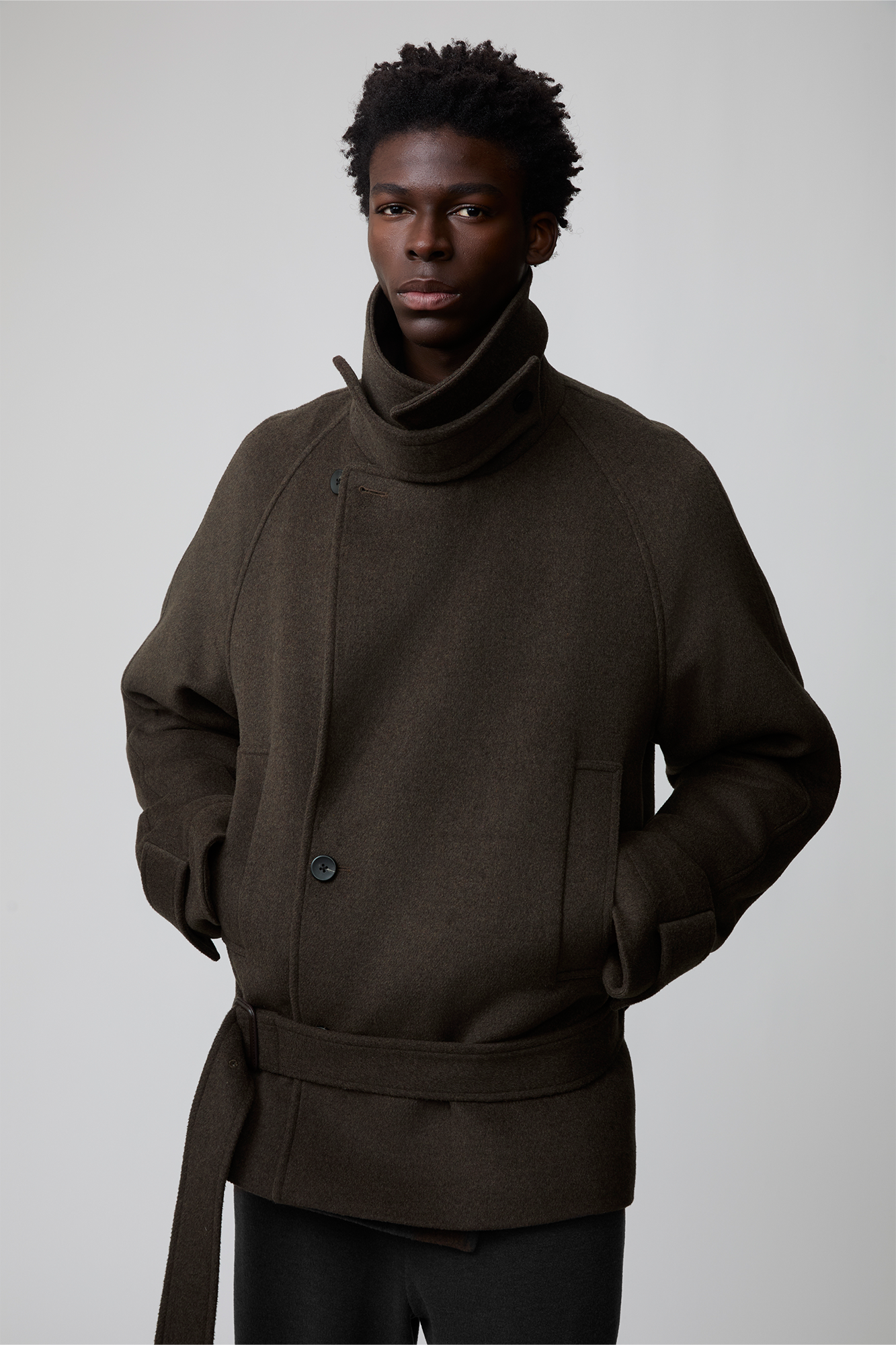 OPICLOTH Double-Breasted Belted Wool-Blend Coat, premium urban and streetwear designers apparel on PROJECTISR.com, OPICLOTH