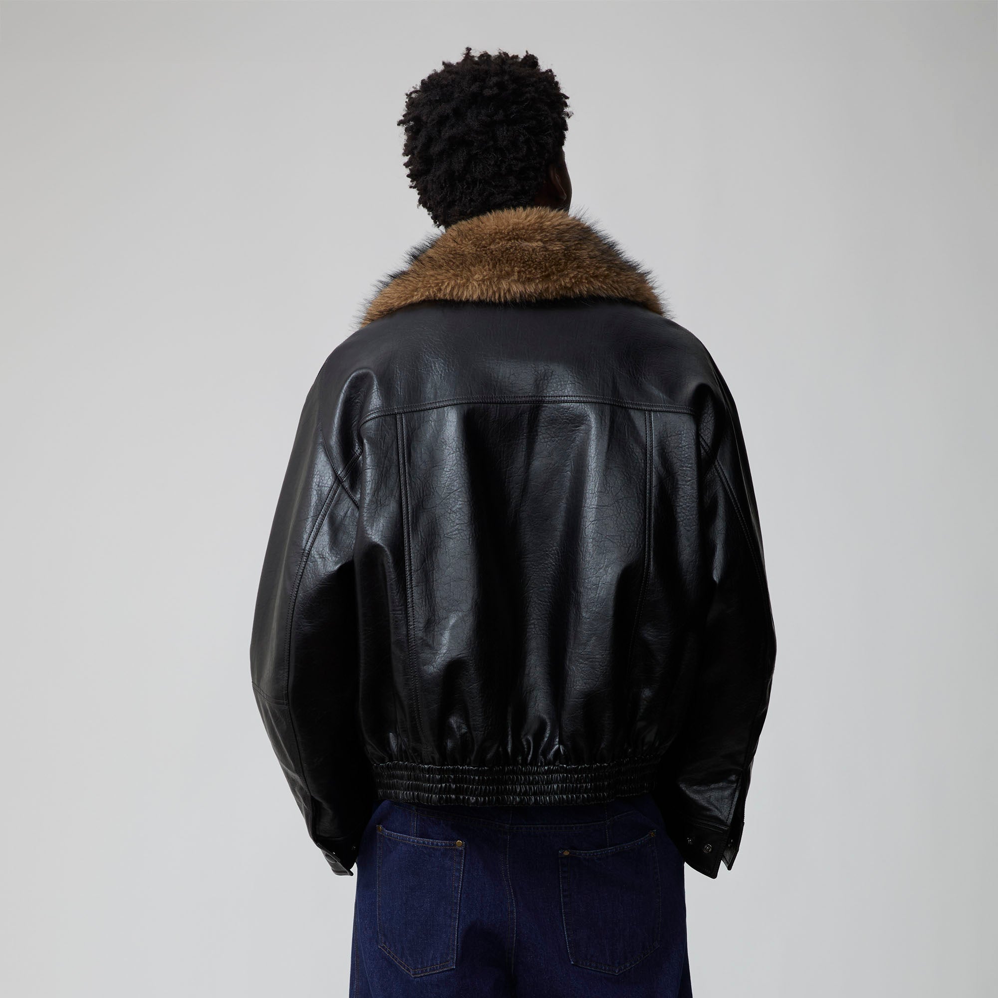 OPICLOTH Detachable Faux Fur-Collar PU Bomber