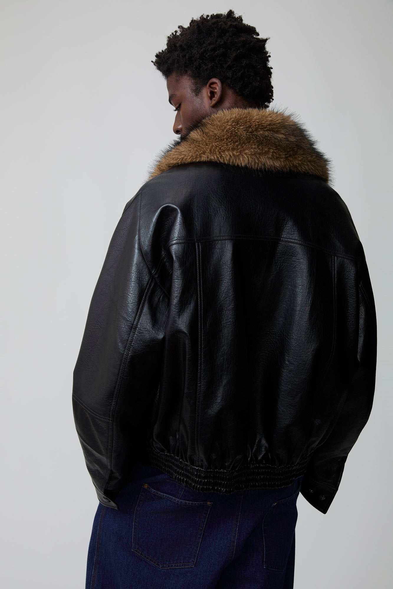 OPICLOTH Detachable Faux Fur-Collar PU Bomber