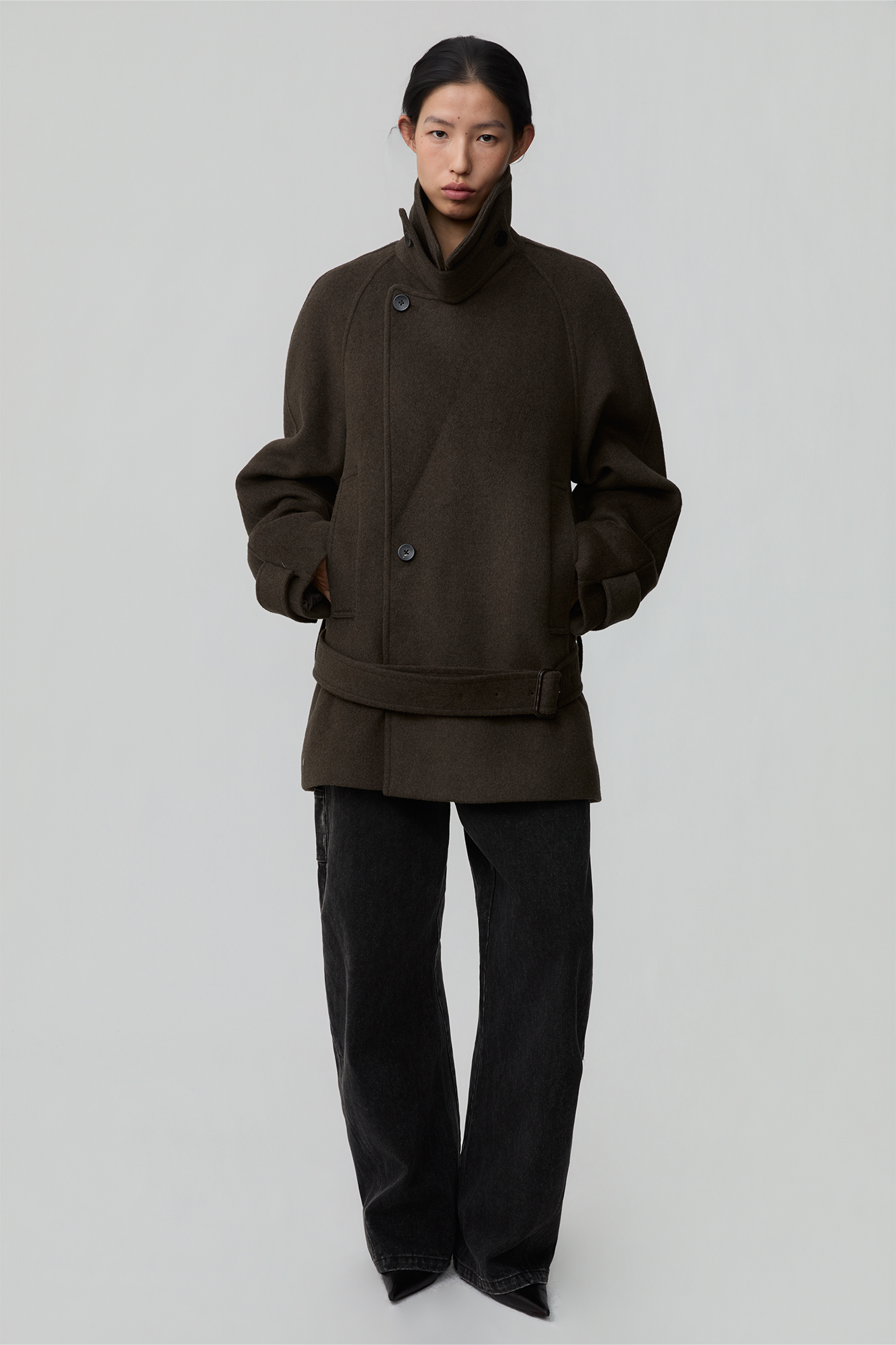 OPICLOTH Double-Breasted Belted Wool-Blend Coat, premium urban and streetwear designers apparel on PROJECTISR.com, OPICLOTH