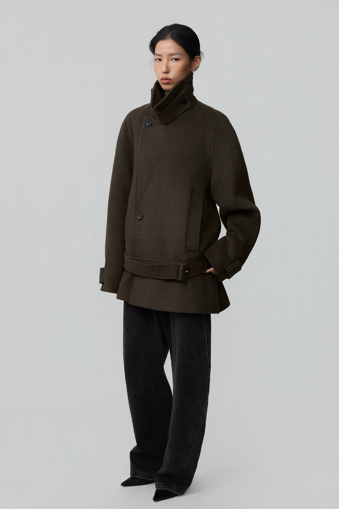 OPICLOTH Double-Breasted Belted Wool-Blend Coat, premium urban and streetwear designers apparel on PROJECTISR.com, OPICLOTH