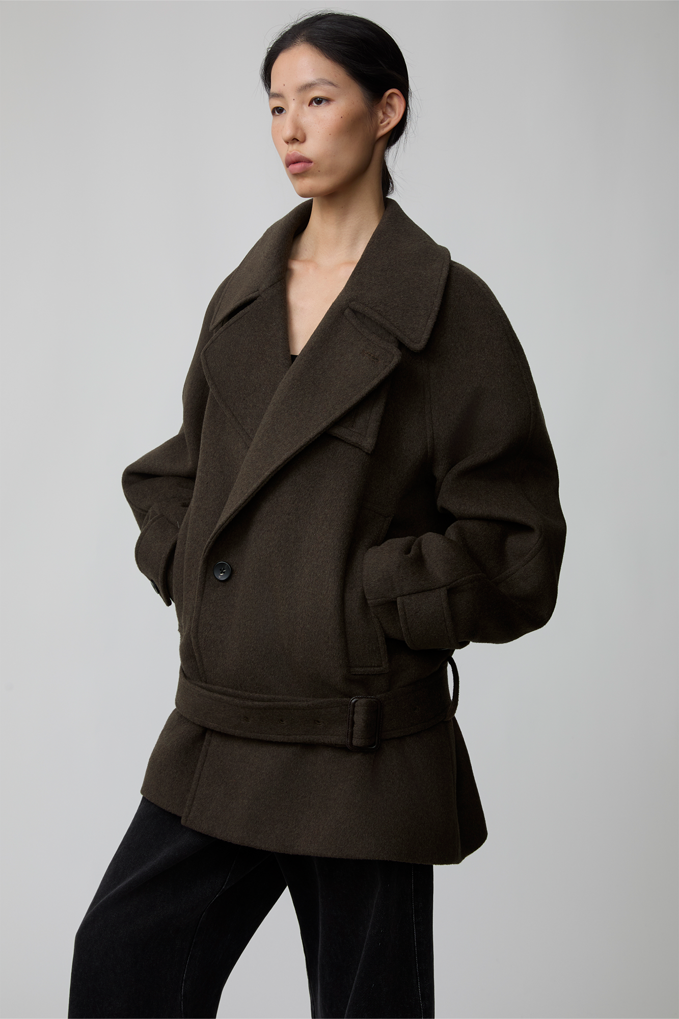 OPICLOTH Double-Breasted Belted Wool-Blend Coat, premium urban and streetwear designers apparel on PROJECTISR.com, OPICLOTH