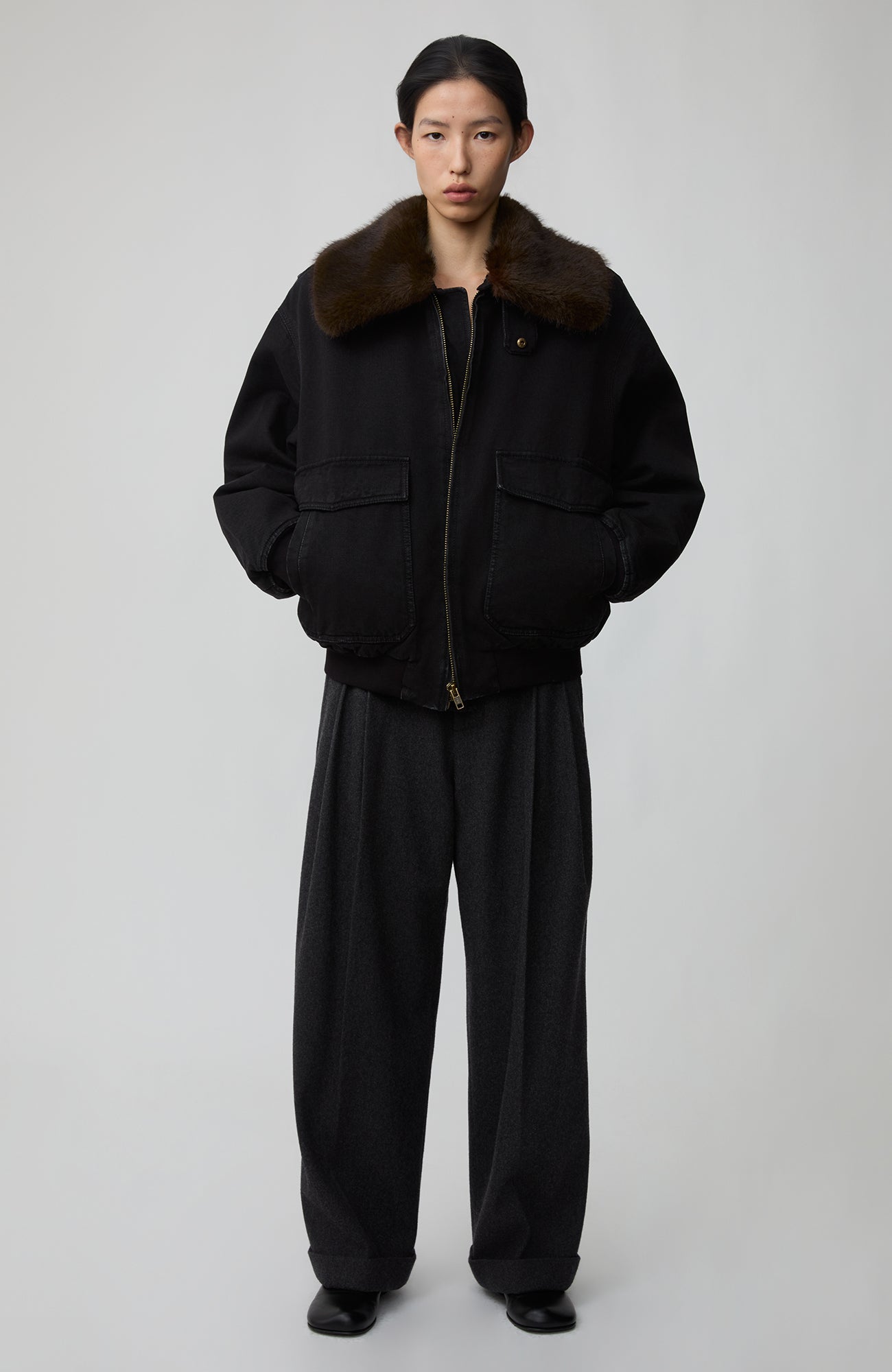 OPICLOTH Detachable Faux Fur Collar Padded Denim Jacket