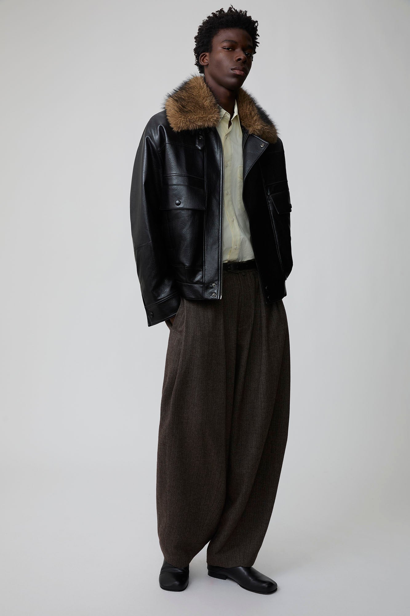 OPICLOTH Detachable Faux Fur-Collar PU Bomber, premium urban and streetwear designers apparel on PROJECTISR.com, OPICLOTH