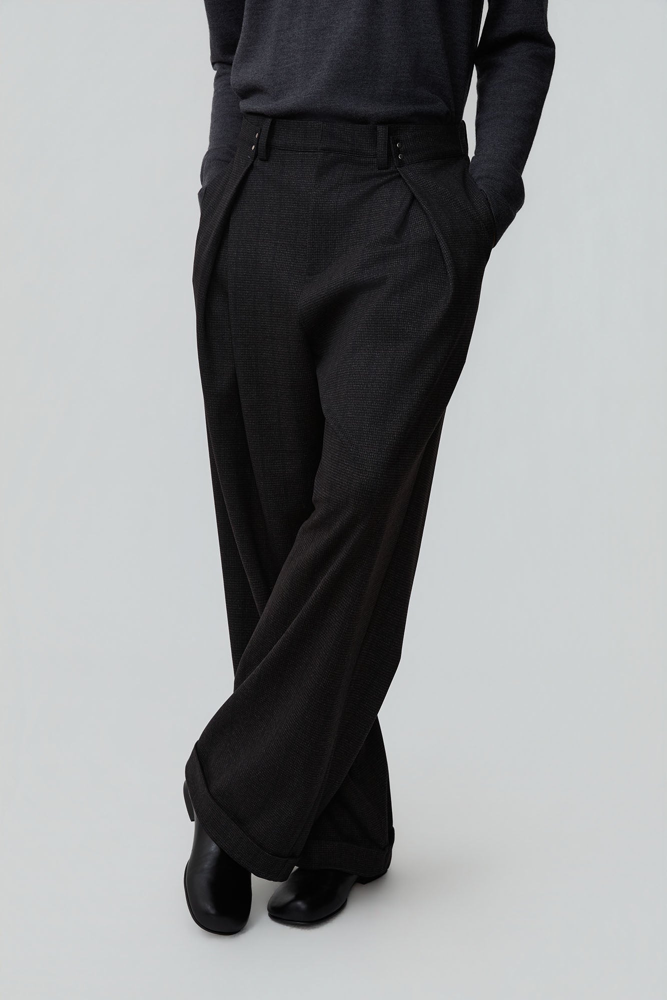 OPICLOTH Double-Pleated Mini-Check Trousers, premium urban and streetwear designers apparel on PROJECTISR.com, OPICLOTH