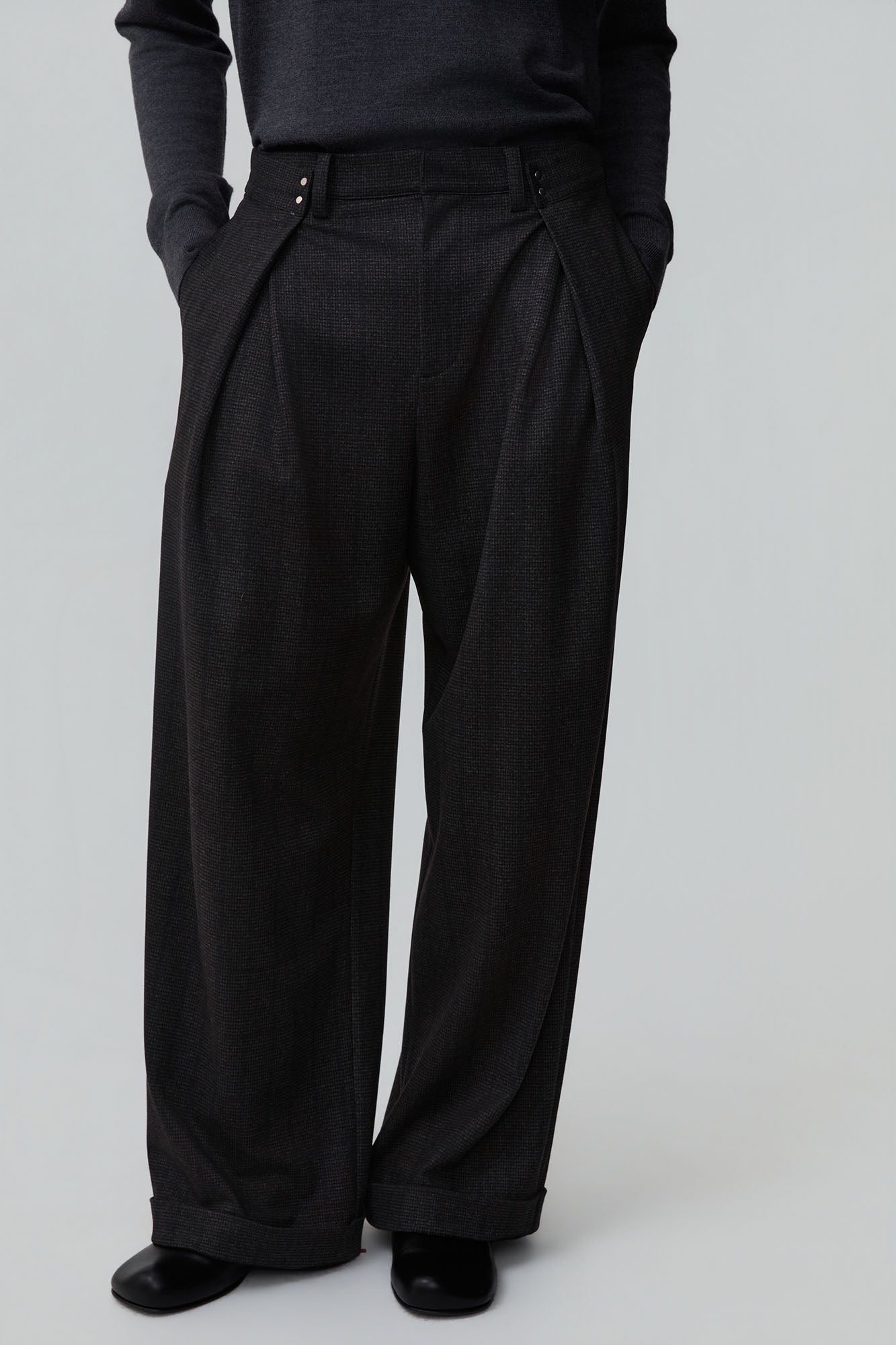 OPICLOTH Double-Pleated Mini-Check Trousers, premium urban and streetwear designers apparel on PROJECTISR.com, OPICLOTH