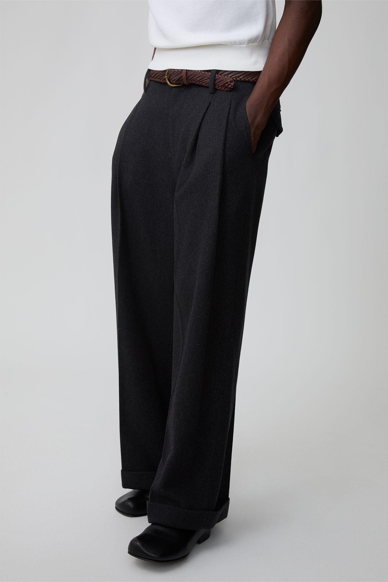OPICLPOTH Wool-Blend Pleated Barrel Trousers, premium urban and streetwear designers apparel on PROJECTISR.com, OPICLOTH