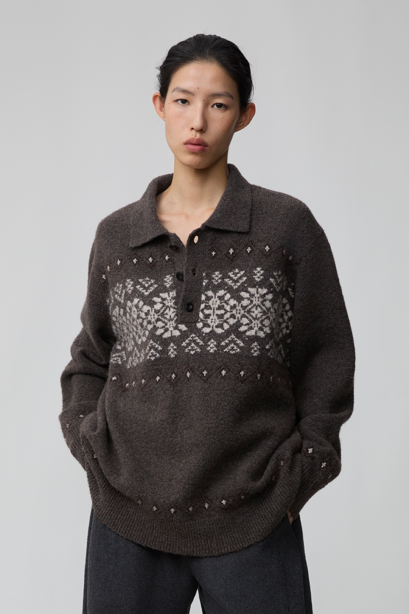 OPICLOTH Fair Isle Knit Polo Sweater, premium urban and streetwear designers apparel on PROJECTISR.com, OPICLOTH