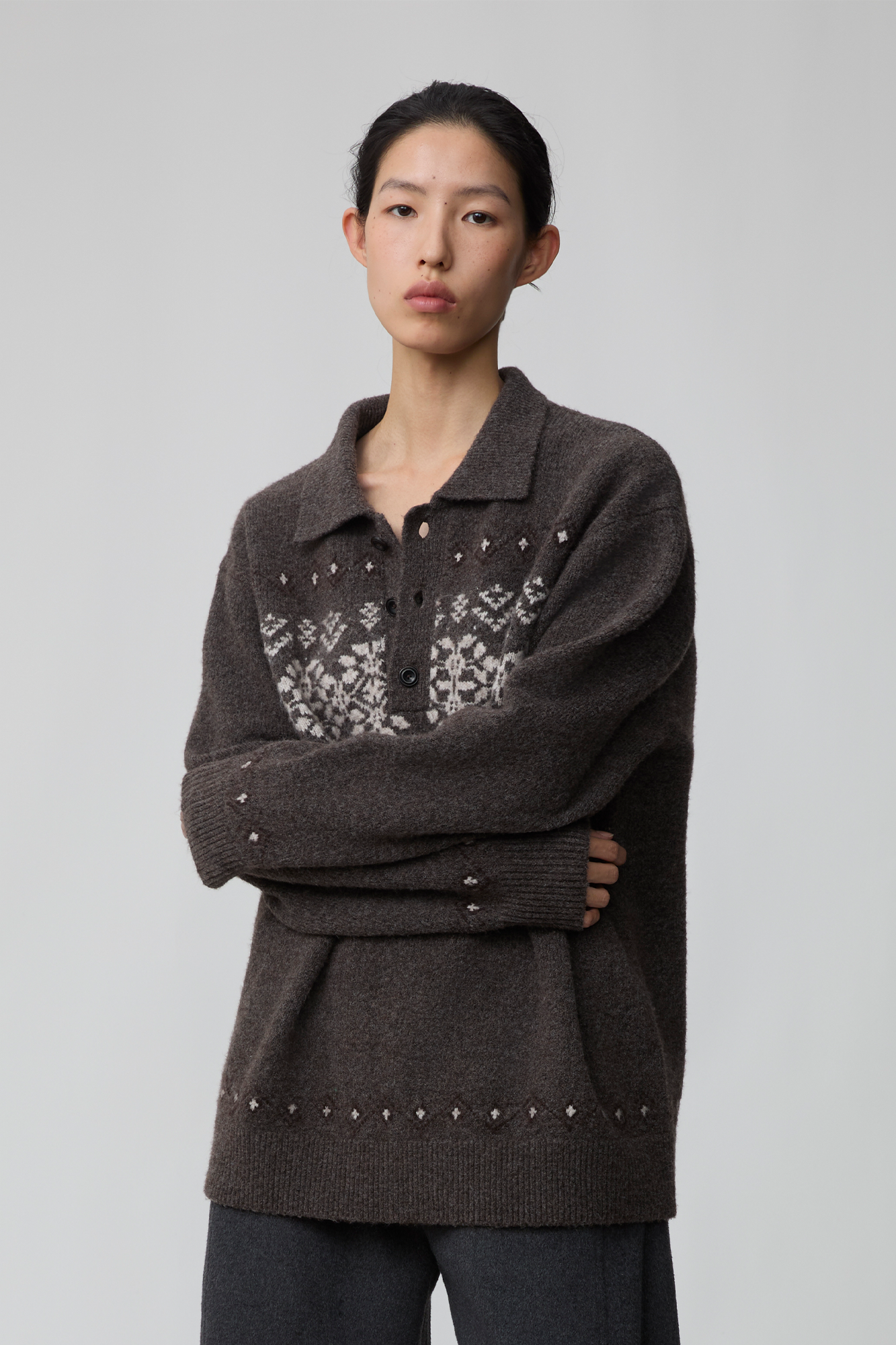 OPICLOTH Fair Isle Knit Polo Sweater, premium urban and streetwear designers apparel on PROJECTISR.com, OPICLOTH