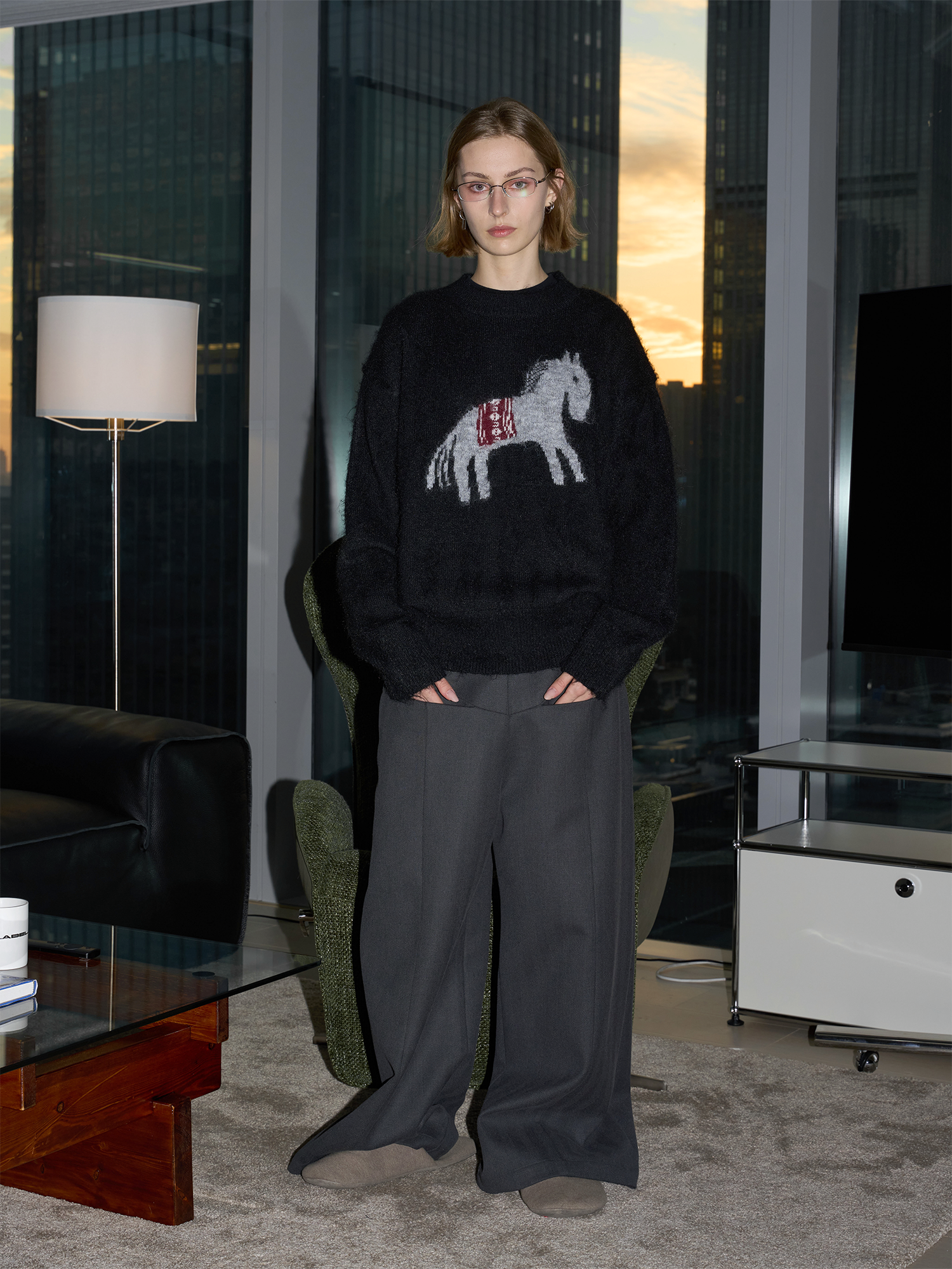 LABELROOM Fuzzy Horse Jacquard Sweater, premium urban and streetwear designers apparel on PROJECTISR.com, LABELROOM