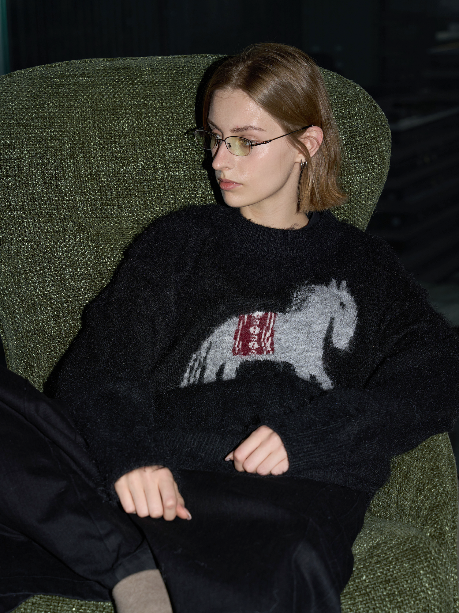 LABELROOM Fuzzy Horse Jacquard Sweater, premium urban and streetwear designers apparel on PROJECTISR.com, LABELROOM