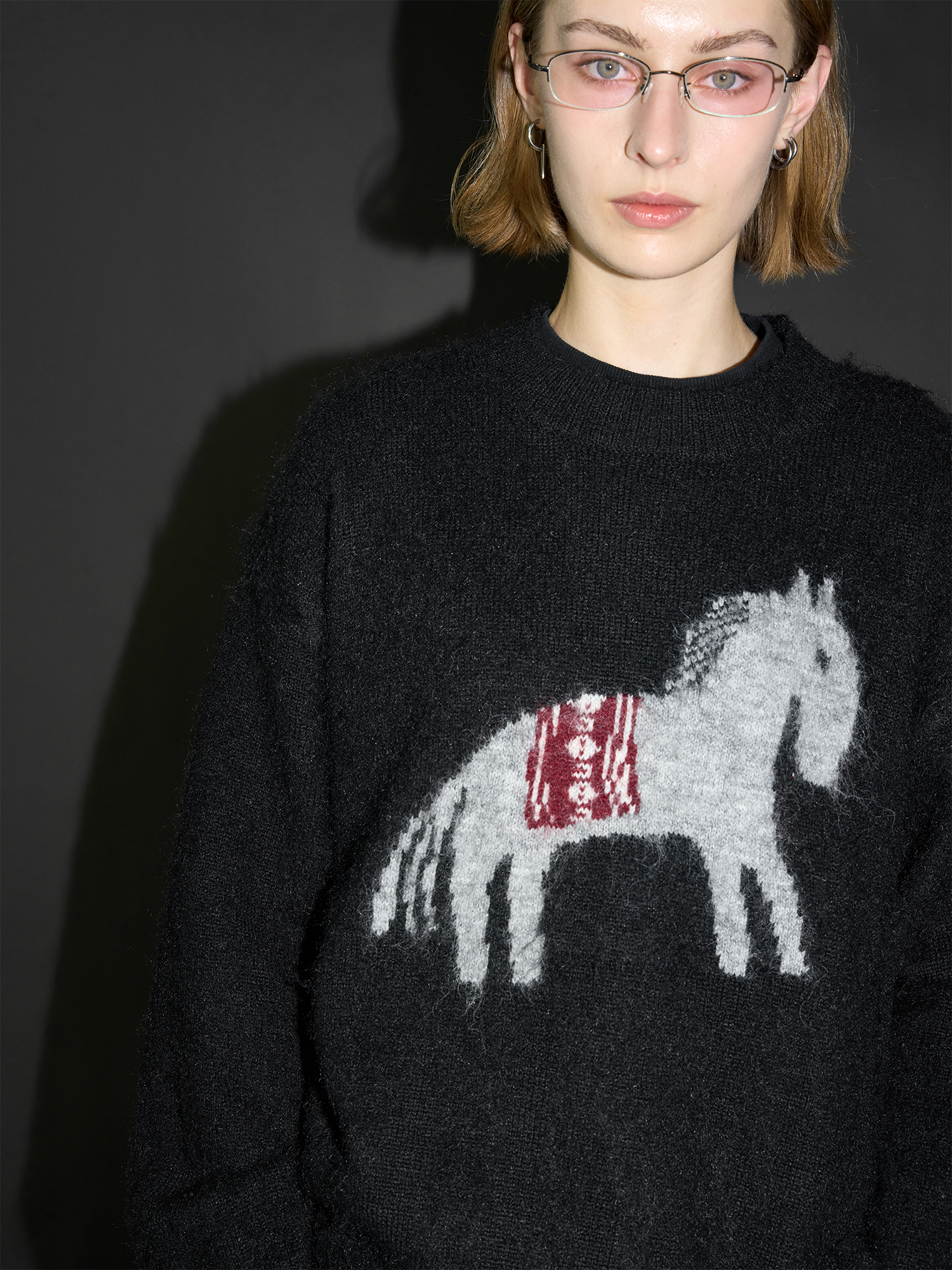 LABELROOM Fuzzy Horse Jacquard Sweater, premium urban and streetwear designers apparel on PROJECTISR.com, LABELROOM