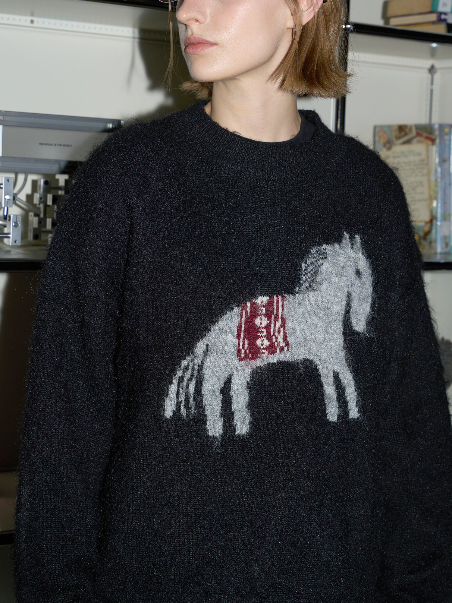 LABELROOM Fuzzy Horse Jacquard Sweater, premium urban and streetwear designers apparel on PROJECTISR.com, LABELROOM