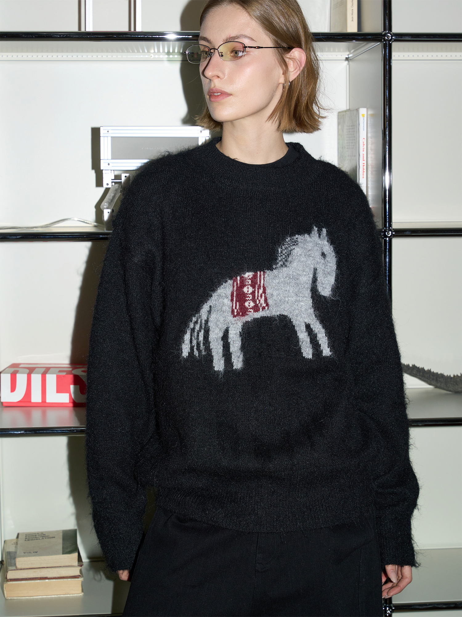 LABELROOM Fuzzy Horse Jacquard Sweater, premium urban and streetwear designers apparel on PROJECTISR.com, LABELROOM