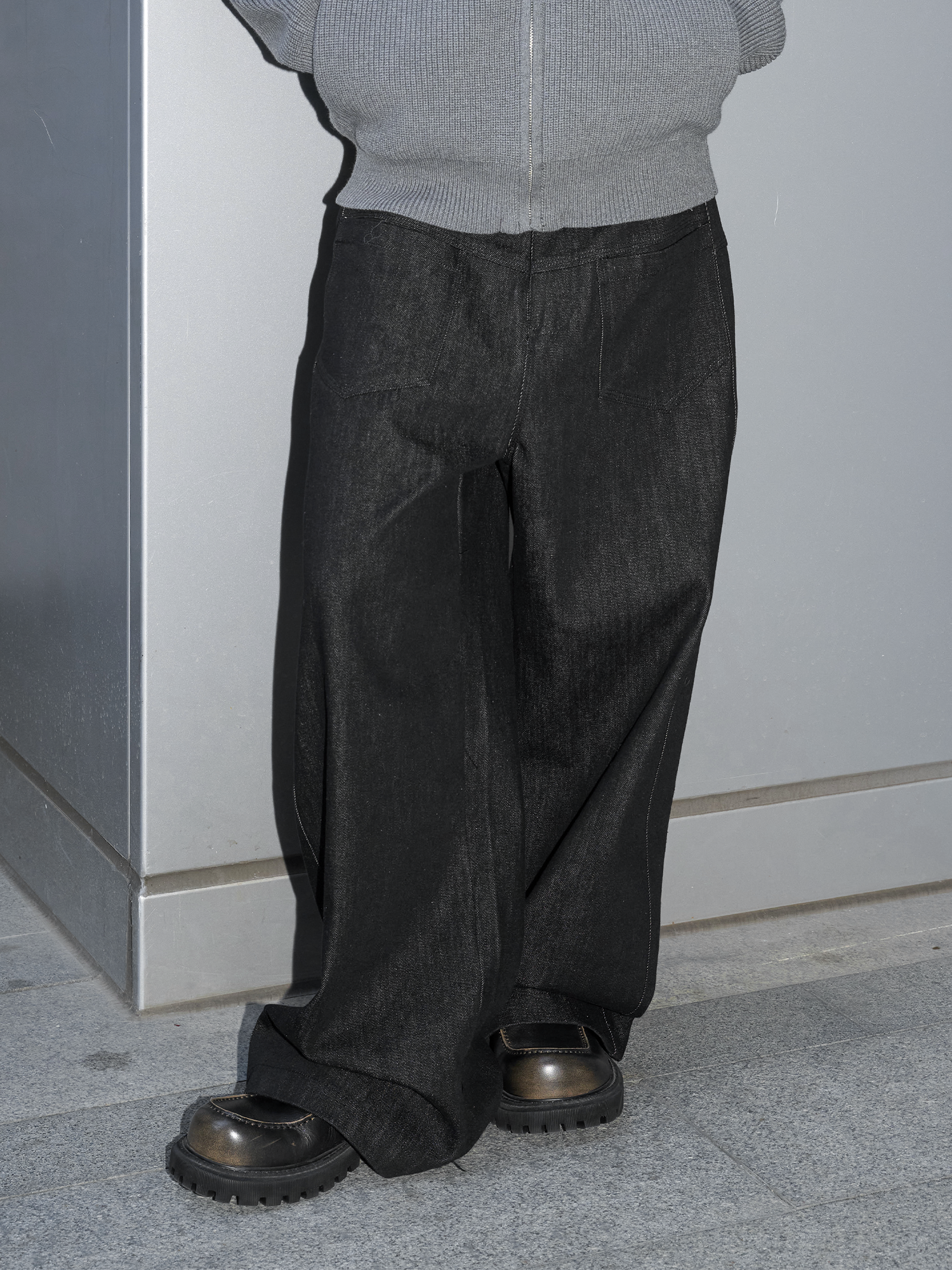 LABELROOM Washed Wide-Leg Raw Denim Pants, premium urban and streetwear designers apparel on PROJECTISR.com, LABELROOM