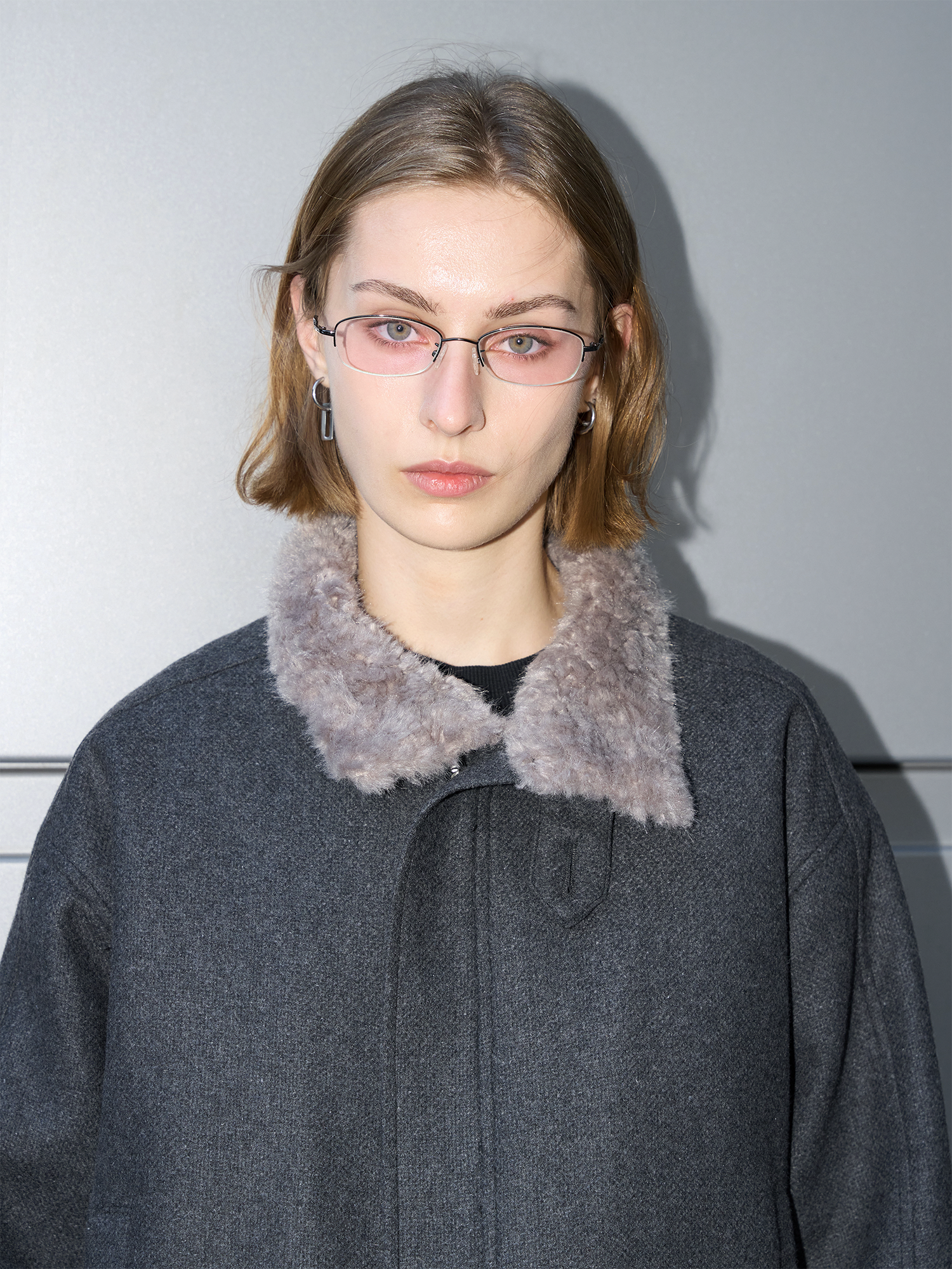 LABELROOM Modern Faux-Fur Collar Wool Jacket Gray, premium urban and streetwear designers apparel on PROJECTISR.com, LABELROOM