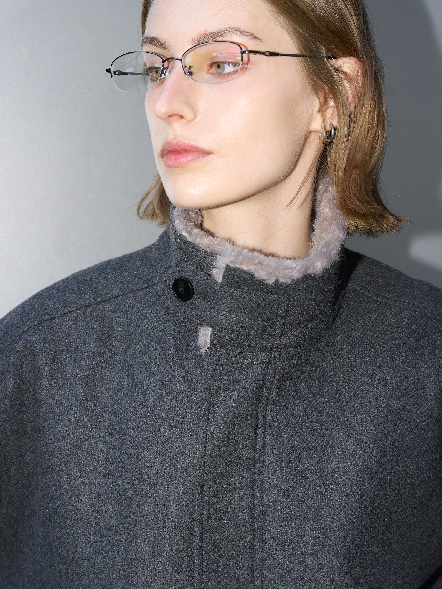 LABELROOM Modern Faux-Fur Collar Wool Jacket Gray, premium urban and streetwear designers apparel on PROJECTISR.com, LABELROOM