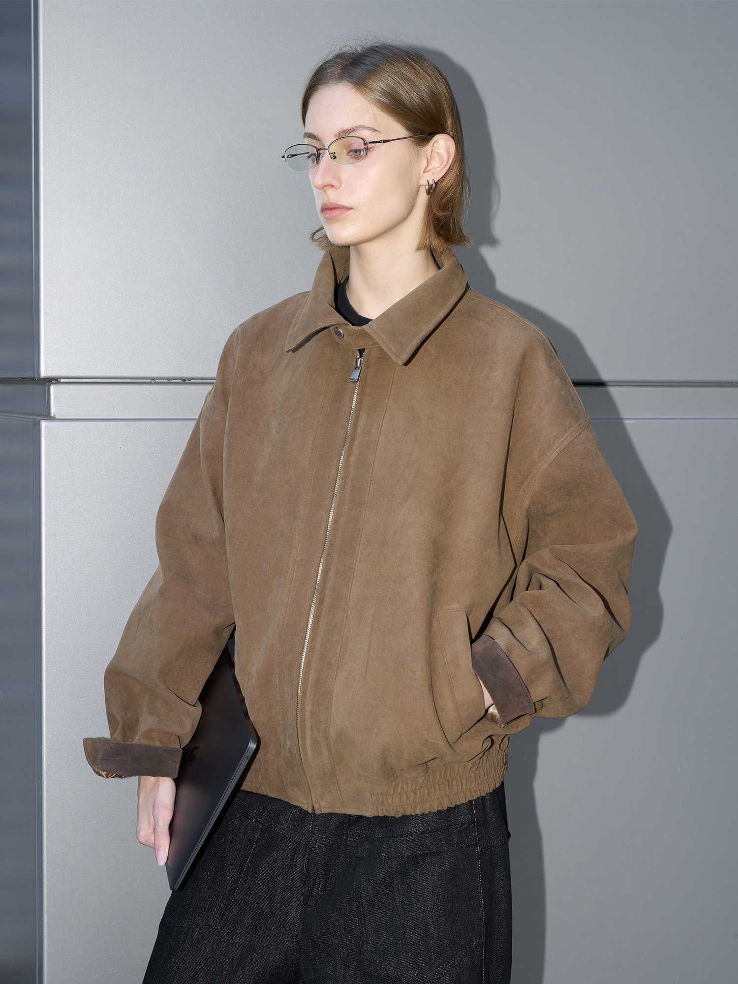 LABELROOM Paneled Faux-Suede Bomber Jacket, premium urban and streetwear designers apparel on PROJECTISR.com, LABELROOM