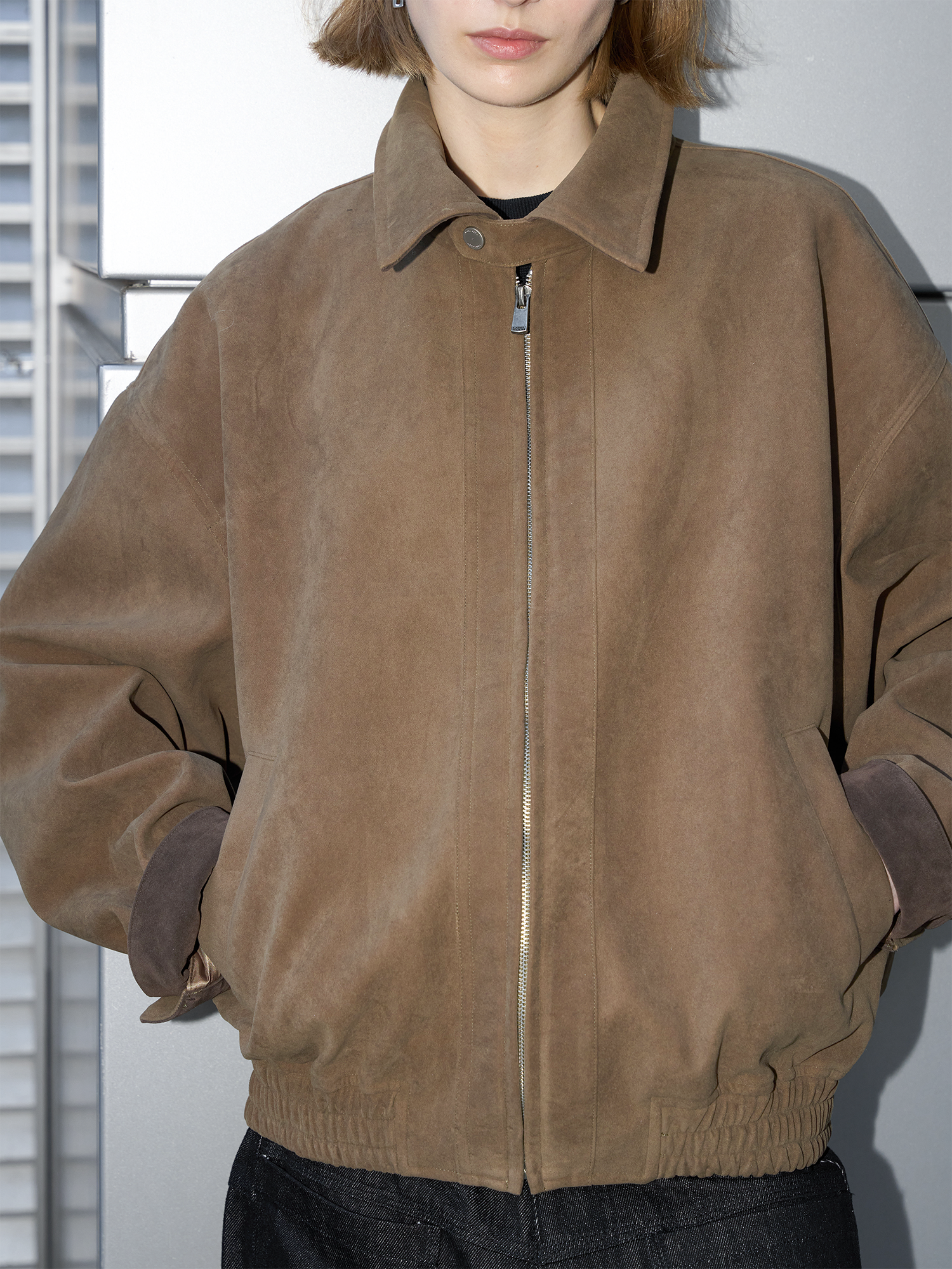 LABELROOM Paneled Faux-Suede Bomber Jacket, premium urban and streetwear designers apparel on PROJECTISR.com, LABELROOM