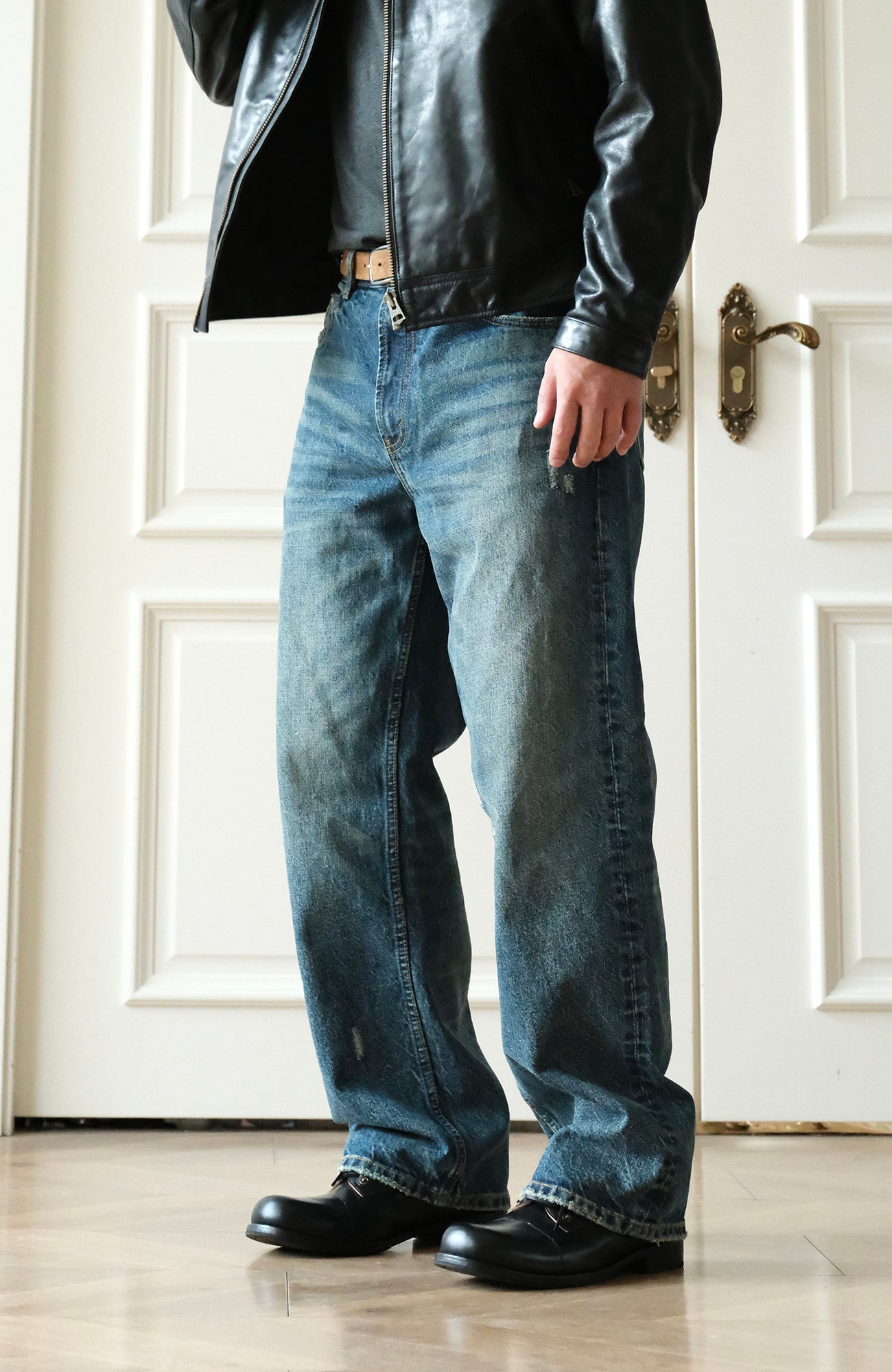 NEIGBORL Distressed Straight-Leg Jeans, premium urban and streetwear designers apparel on PROJECTISR.com, NEIGBORL