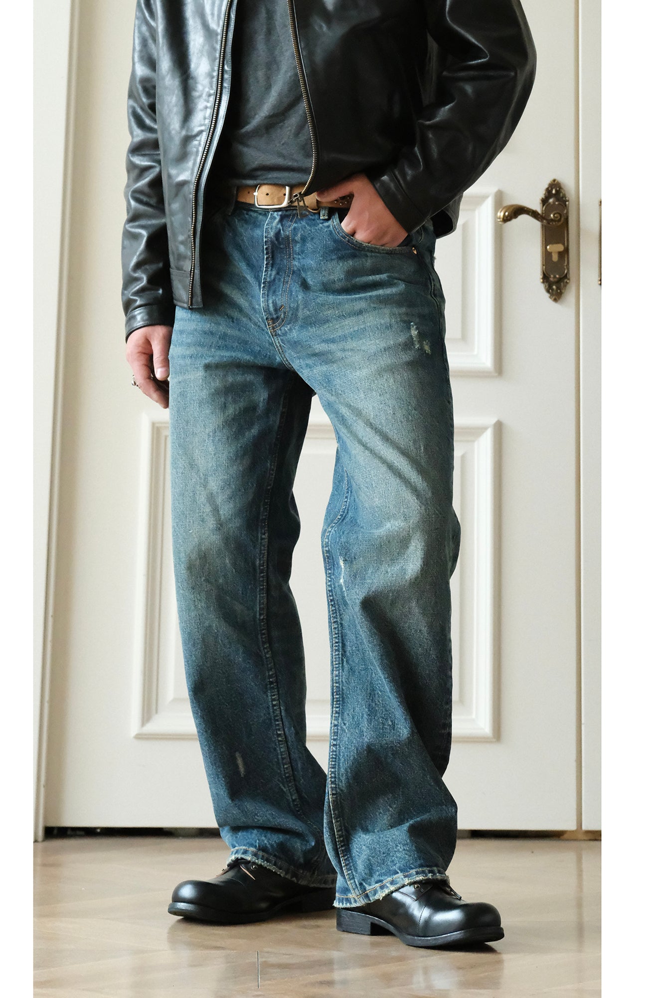 NEIGBORL Distressed Straight-Leg Jeans, premium urban and streetwear designers apparel on PROJECTISR.com, NEIGBORL