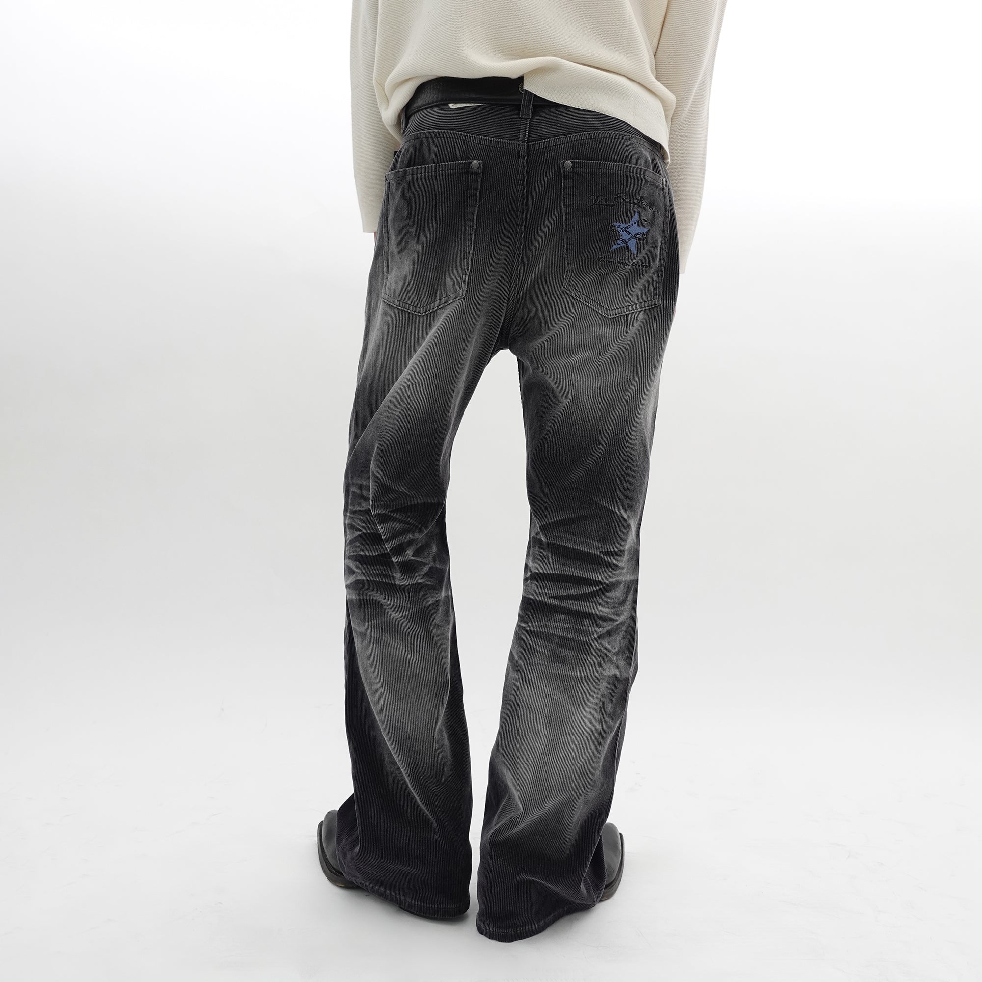 IN EXISTENCE Star Embroidered Corduroy Flare Jeans, premium urban and streetwear designers apparel on PROJECTISR.com, IN EXISTENCE