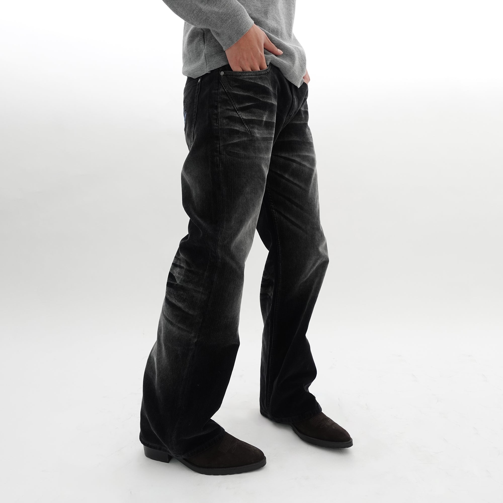 IN EXISTENCE Star Embroidered Corduroy Flare Jeans, premium urban and streetwear designers apparel on PROJECTISR.com, IN EXISTENCE