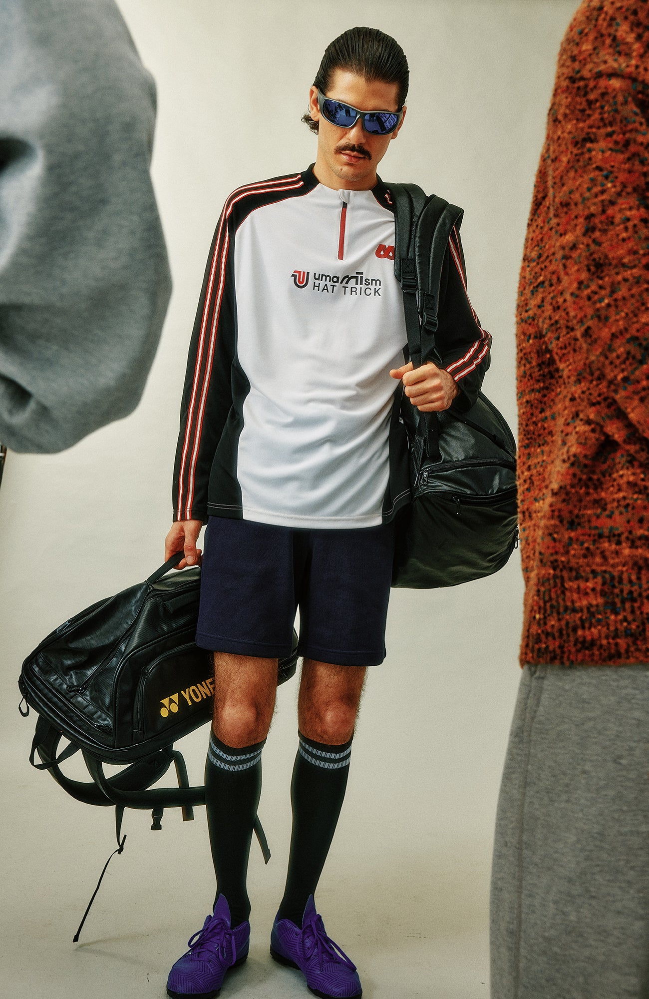 UMAMIISM Quick-Dry Striped Raglan Zip-Up Tee, premium urban and streetwear designers apparel on PROJECTISR.com, UMAMIISM