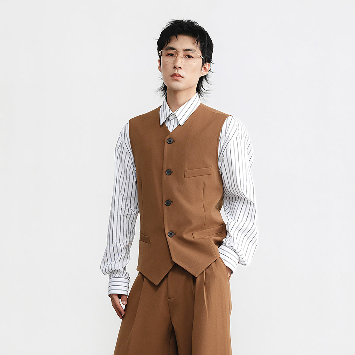 SAMMOKONPA Cinched-Waist Structured Suit Vest
