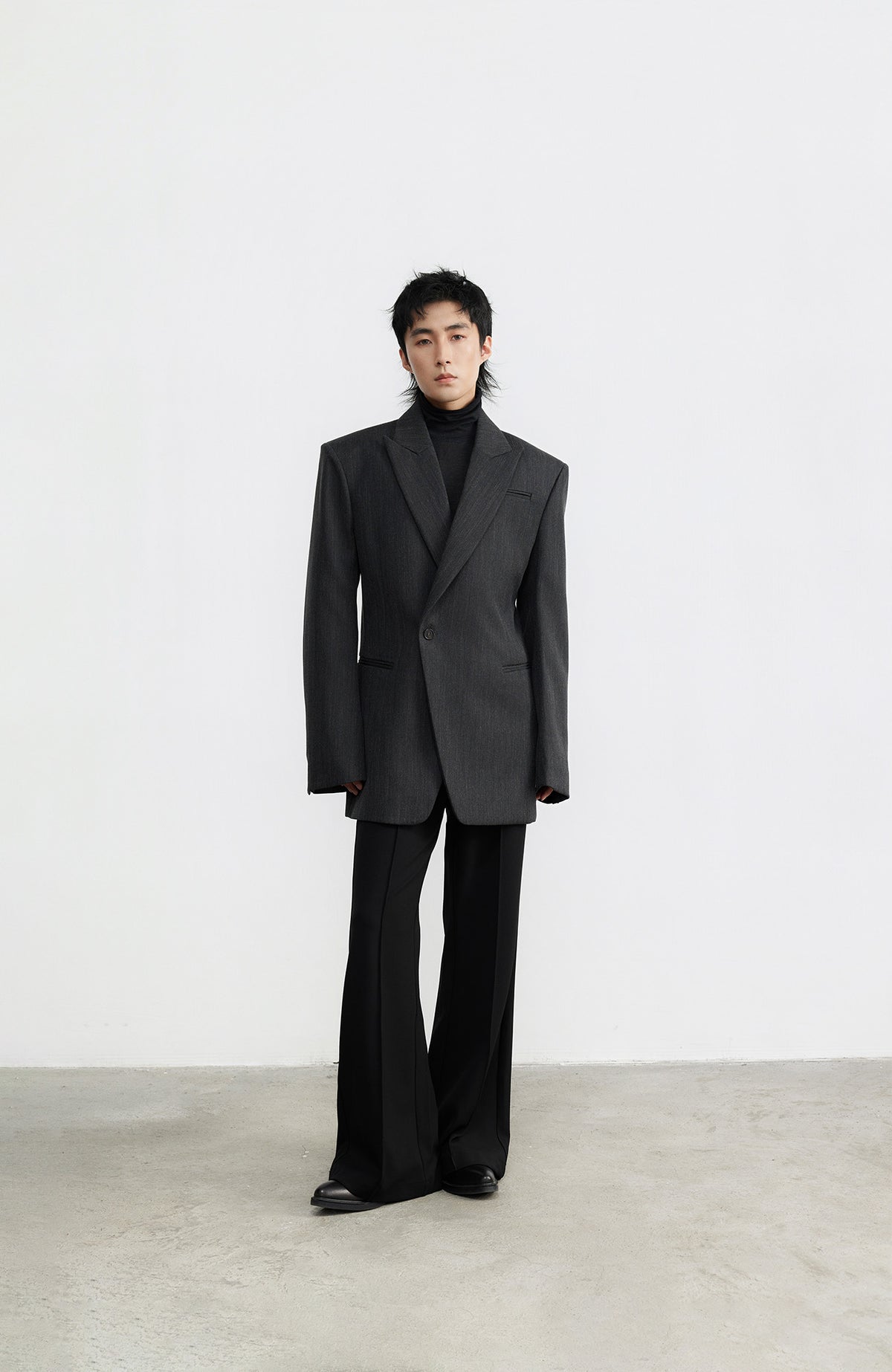 SAMMOKONPA Retro Cinched-Waist Padded-Shoulder Wool-Blend Blazer Coat