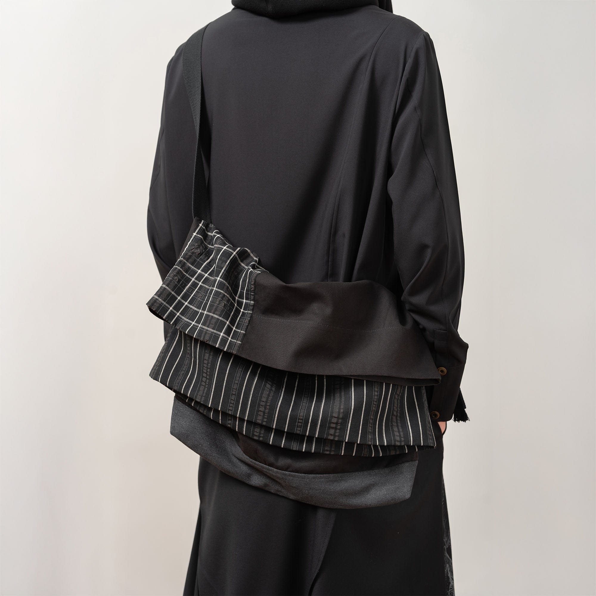 MOITIEDEPETALE Layered Stripe-Panel Crossbody Bag, premium urban and streetwear designers apparel on PROJECTISR.com, MOITIEDEPETALE