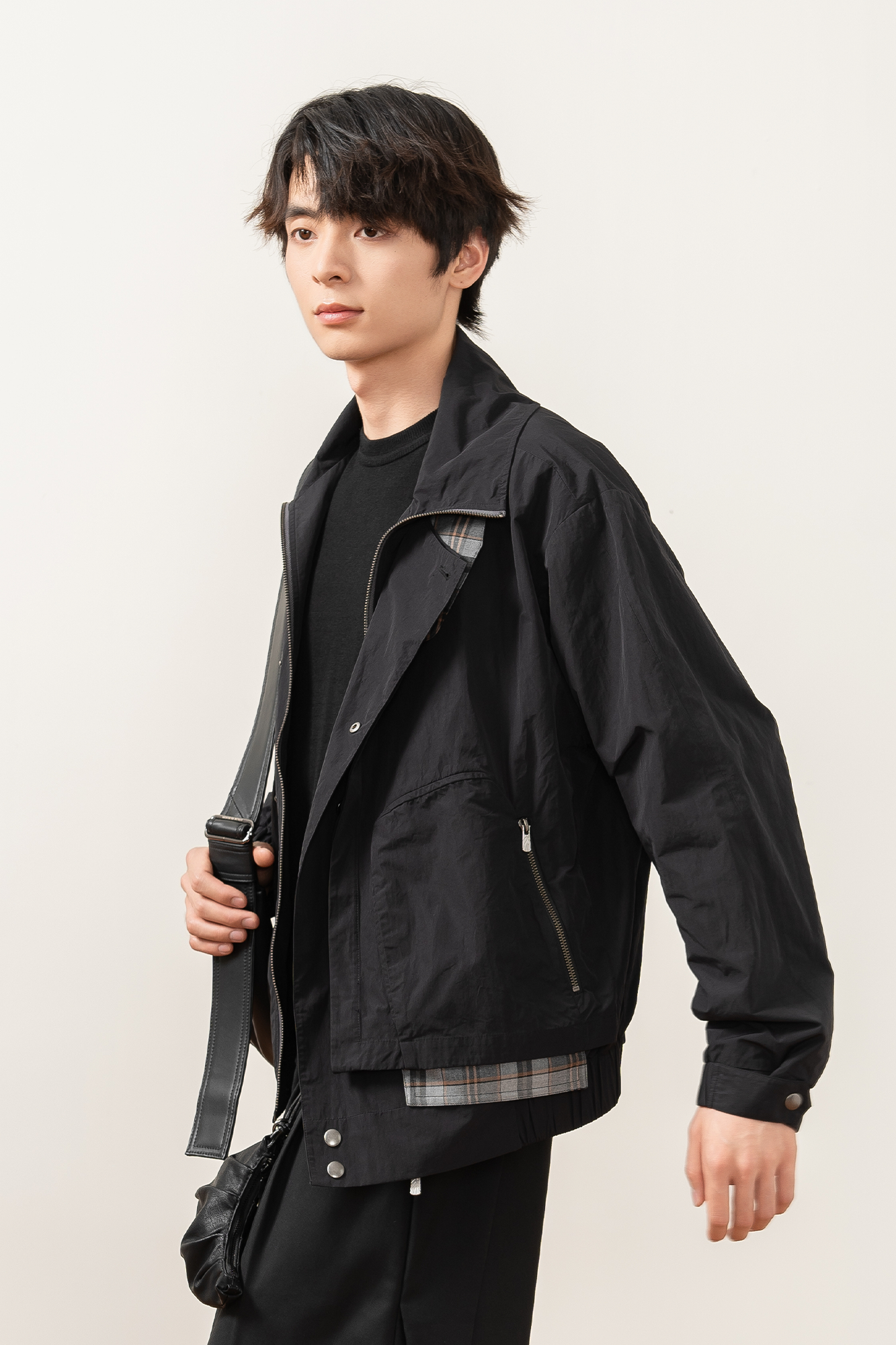 MOITIEDEPETALE Layered Plaid-Trim Jacket