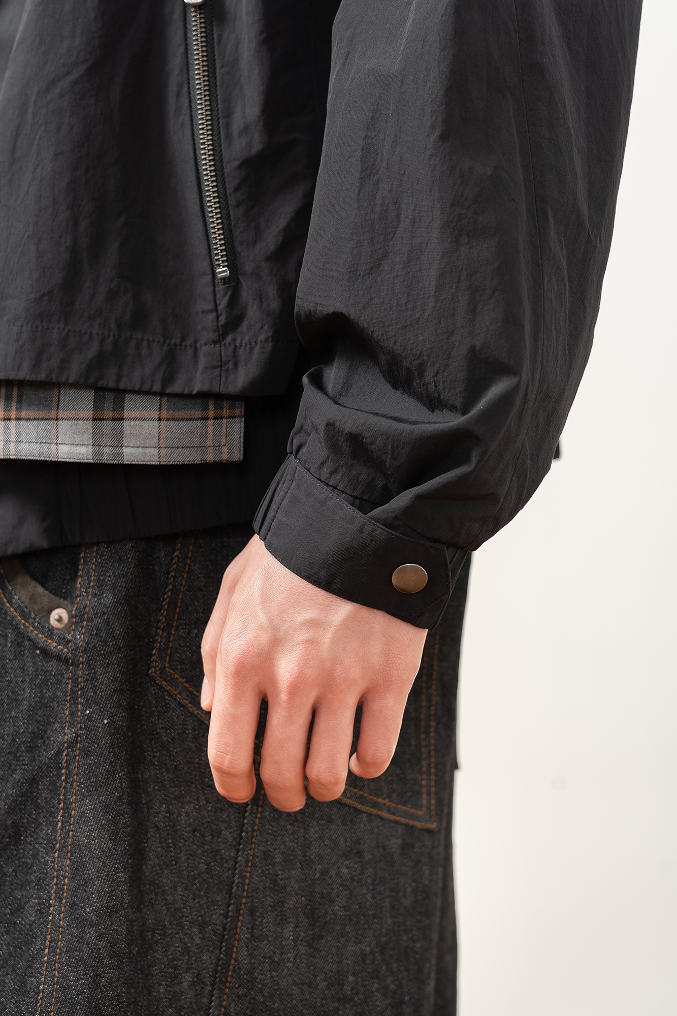 MOITIEDEPETALE Layered Plaid-Trim Jacket