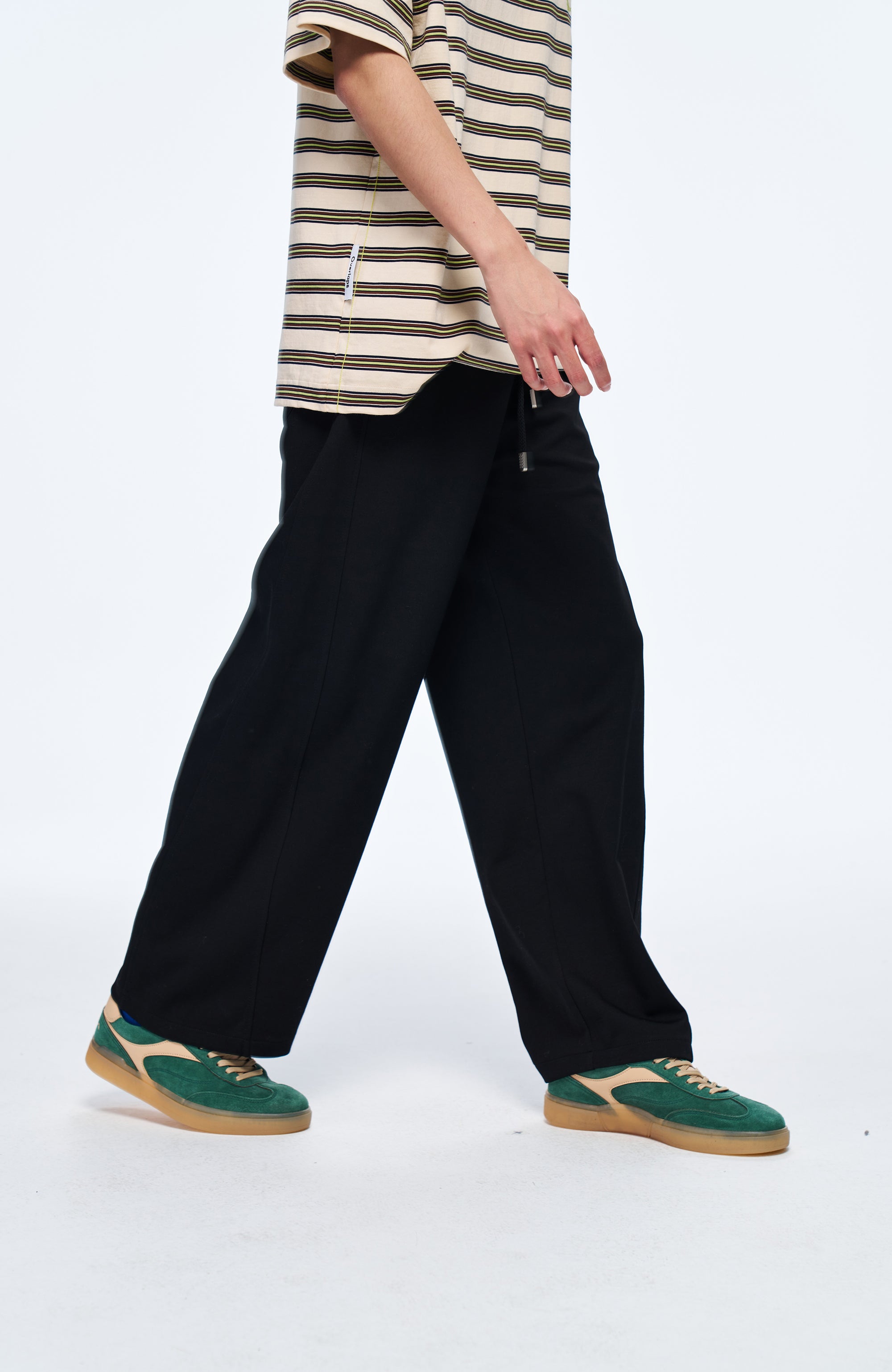 OVERLAPS Elastic-Waist Straight-Leg Pants Black, premium urban and streetwear designers apparel on PROJECTISR.com, OVERLAPS